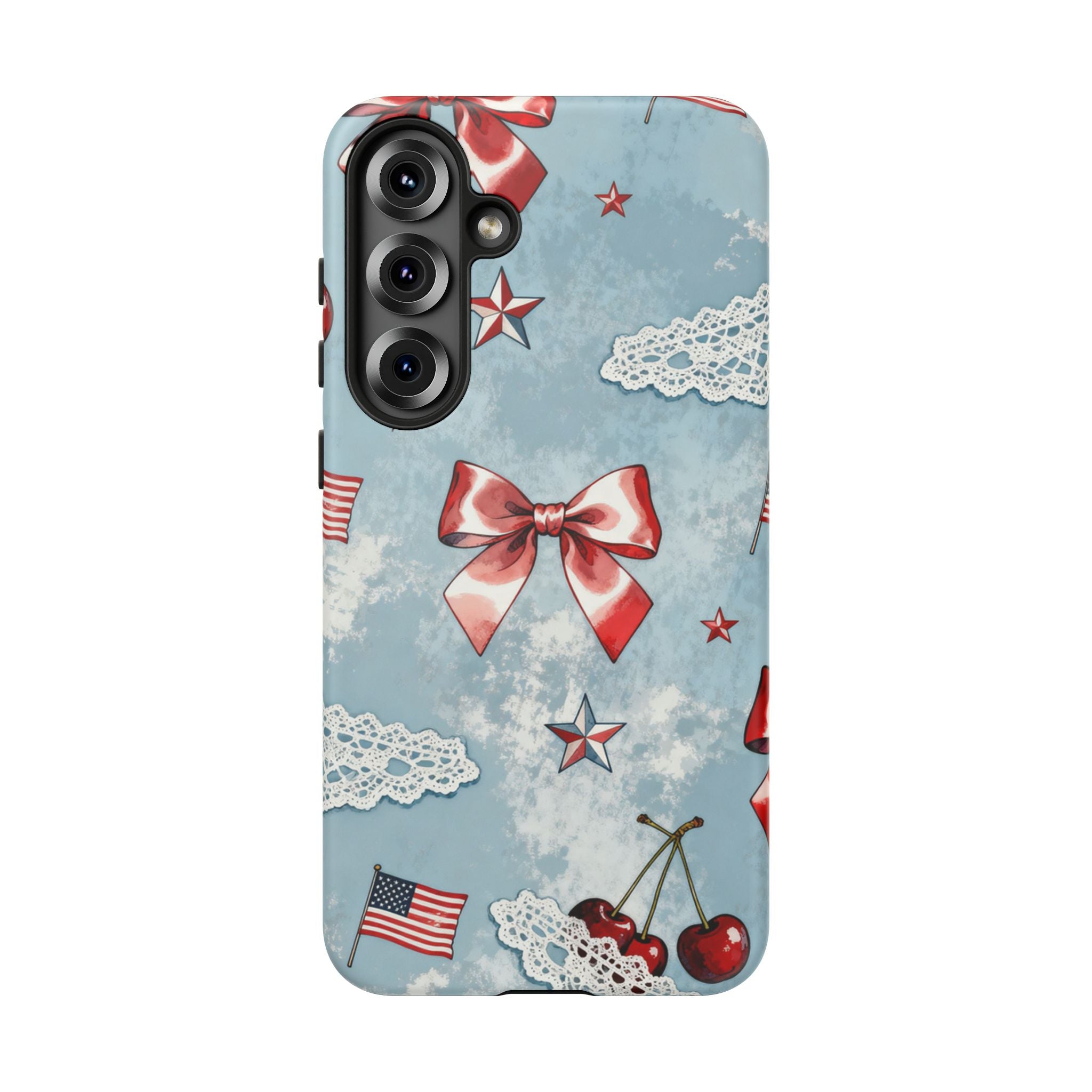 Americana Coquette Cherry Bow Phone Case Printify