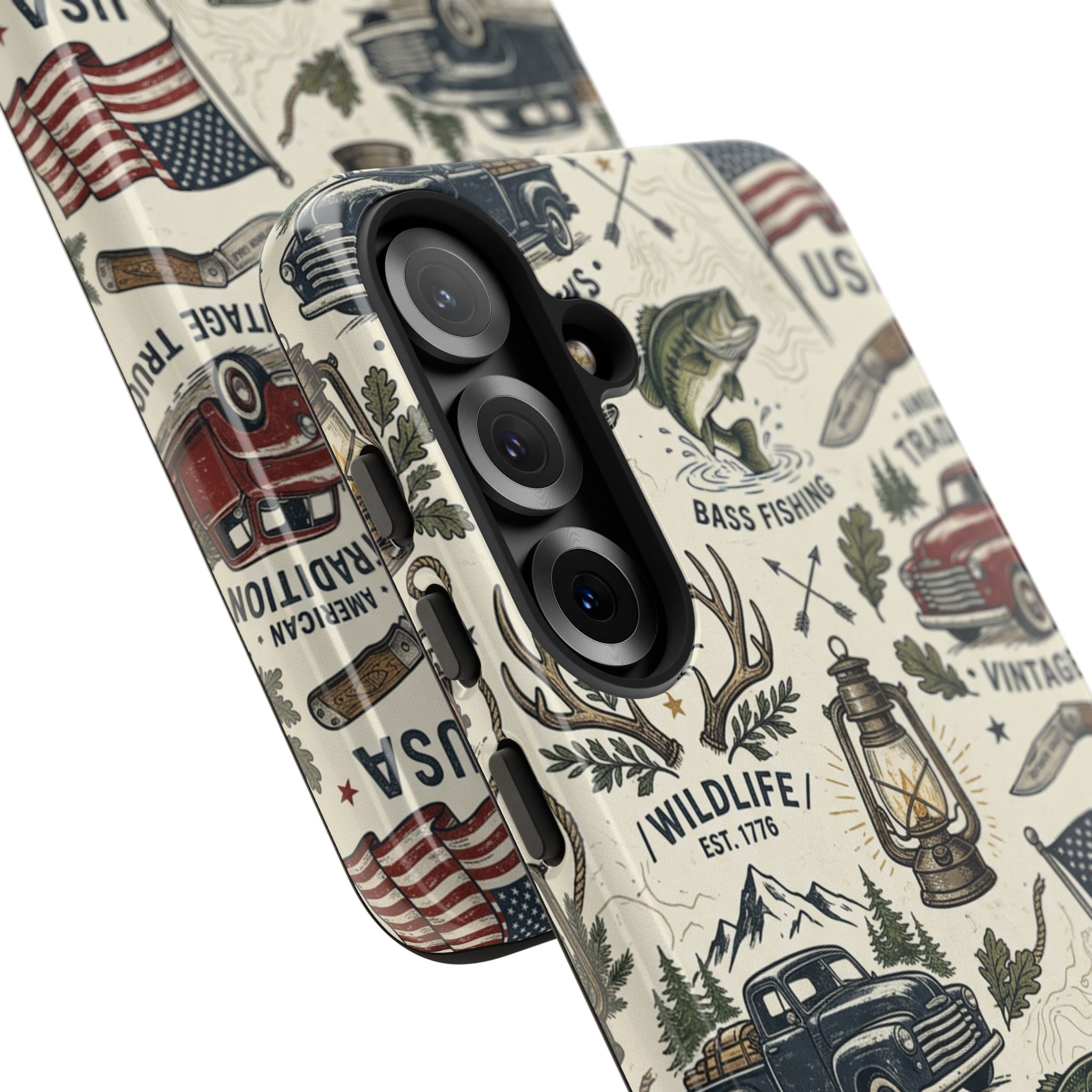 Patriotic Outdoors Phone Case – Bass Fishing & Vintage Americana Case Printify
