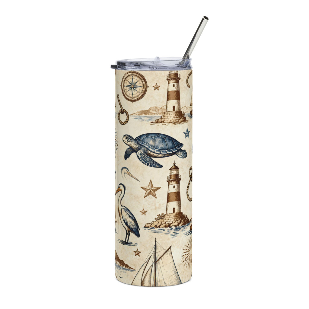 20oz Stainless Steel Tumbler — Nautical Turtles, Sailboats & Lighthouses Printify