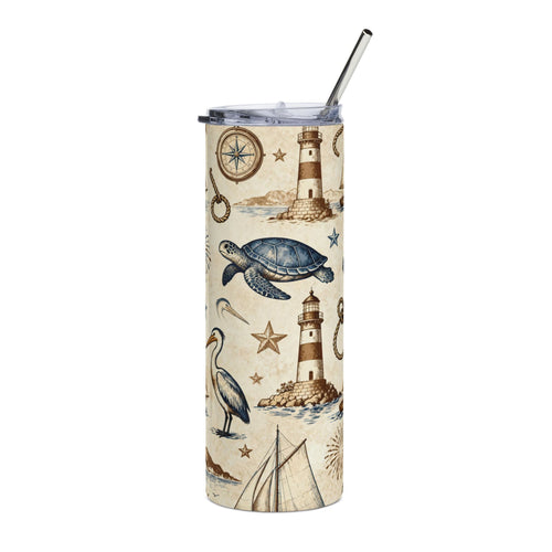 20oz Stainless Steel Tumbler — Nautical Turtles, Sailboats & Lighthouses Printify