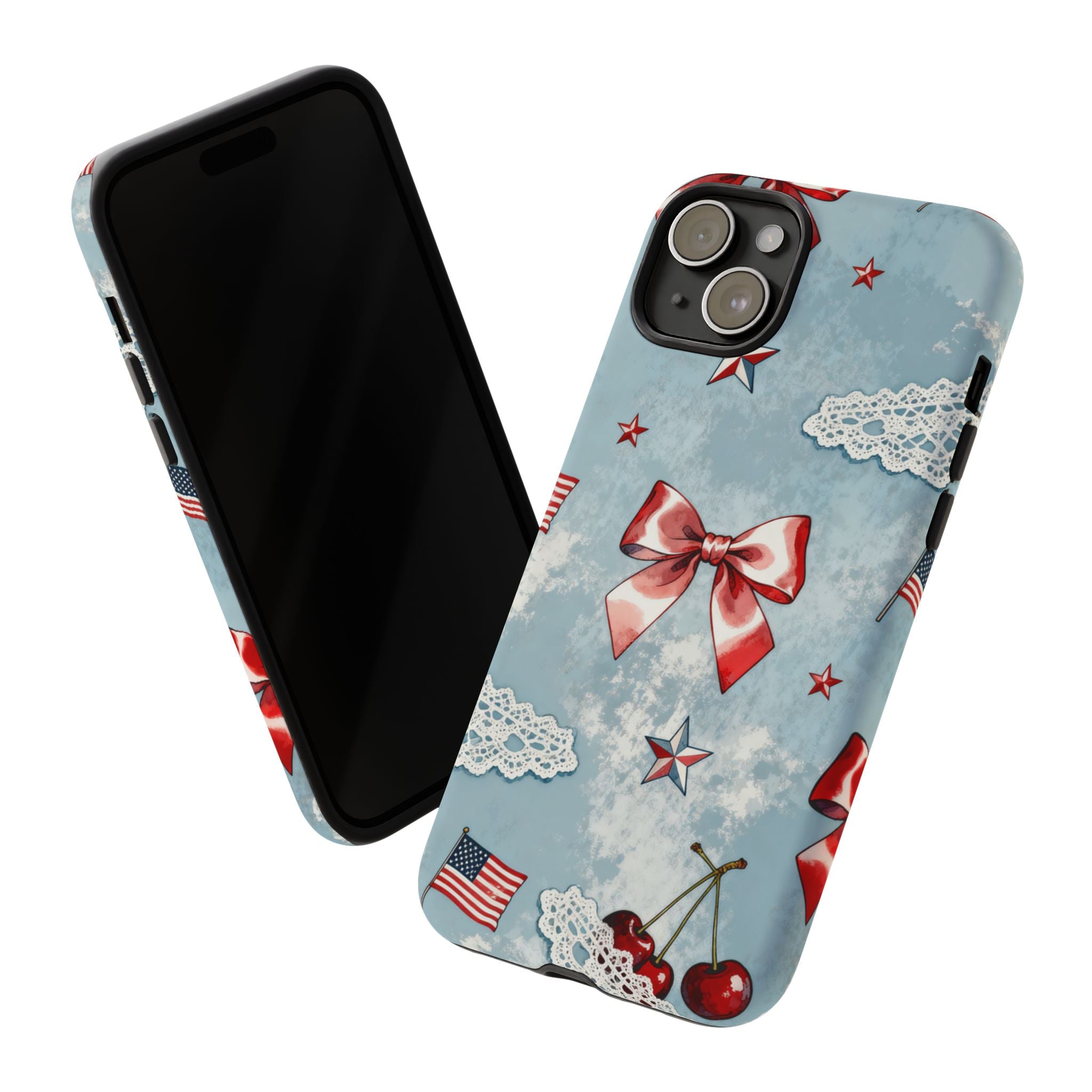 Americana Coquette Cherry Bow Phone Case Printify