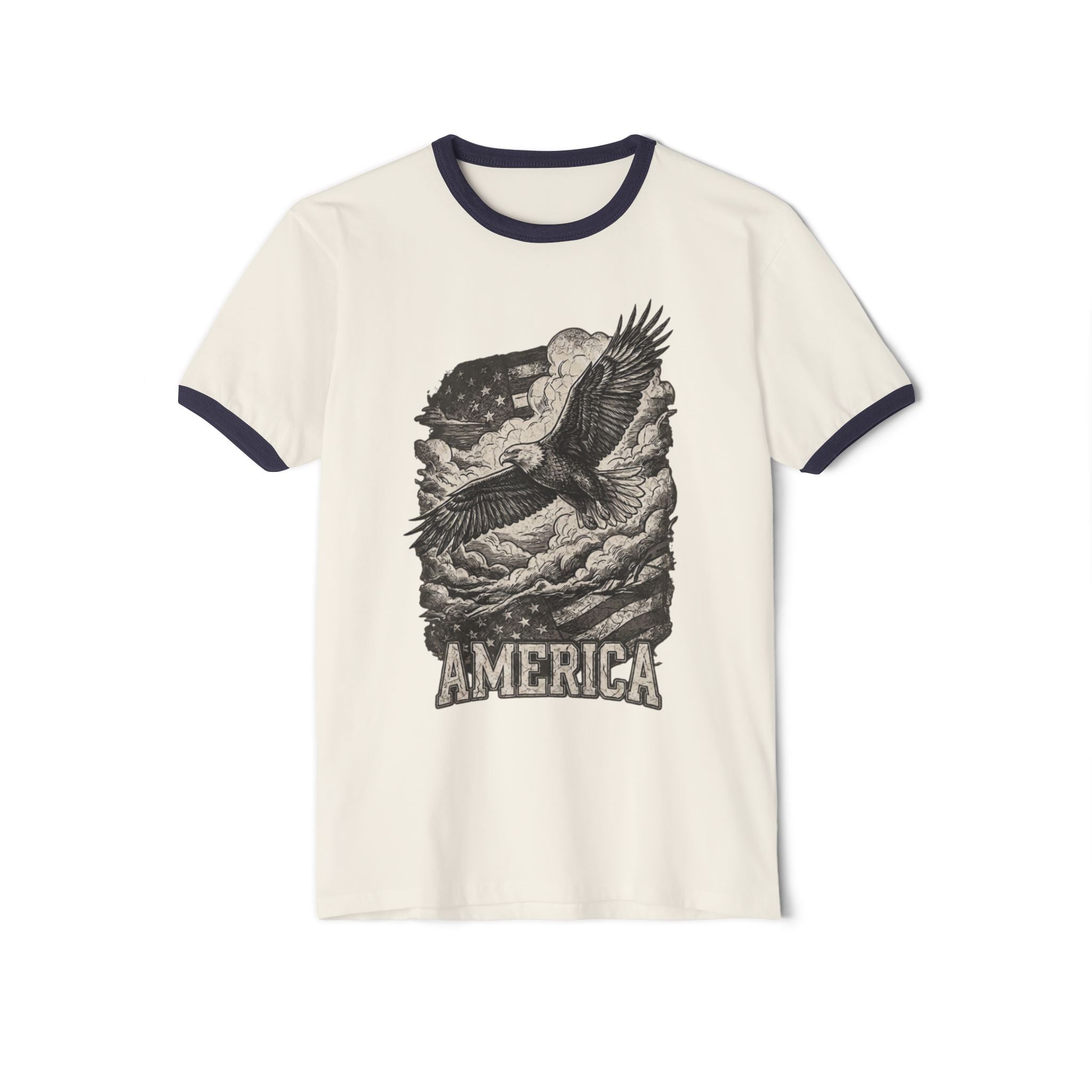 America Vintage Ringer T-Shirt — Retro Patriotic USA Graphic Tee