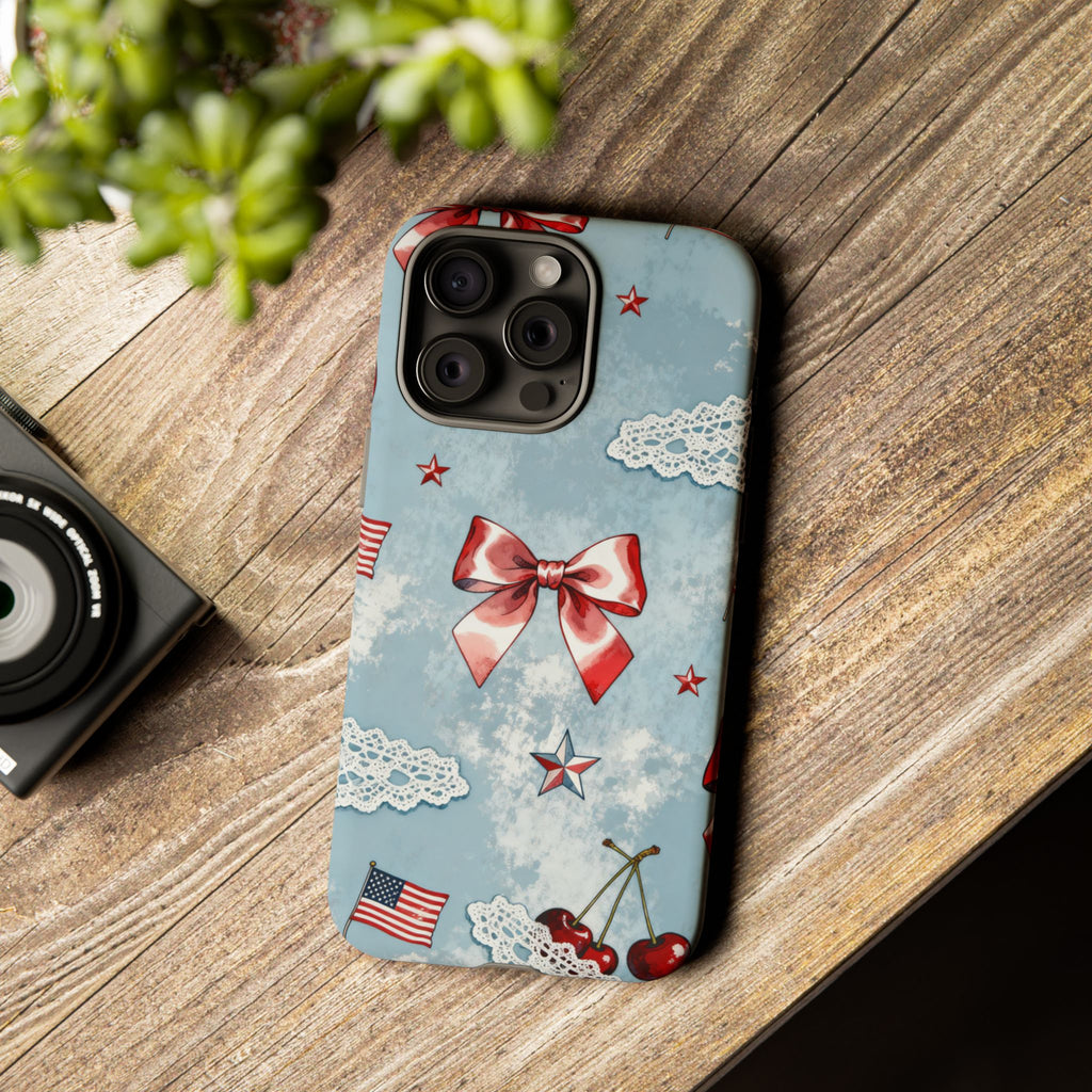 Americana Coquette Cherry Bow Phone Case Printify