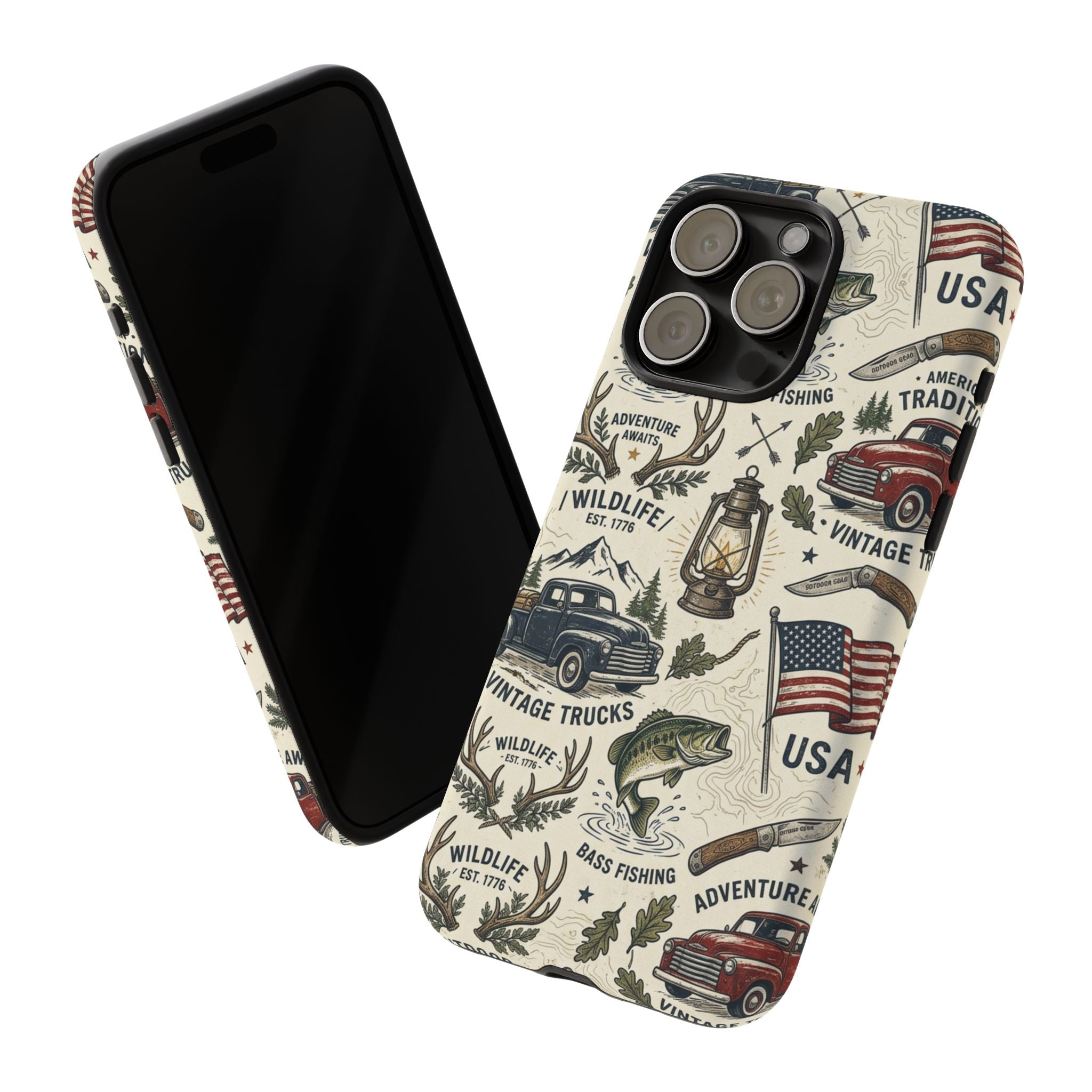Patriotic Outdoors Phone Case – Bass Fishing & Vintage Americana Case Printify