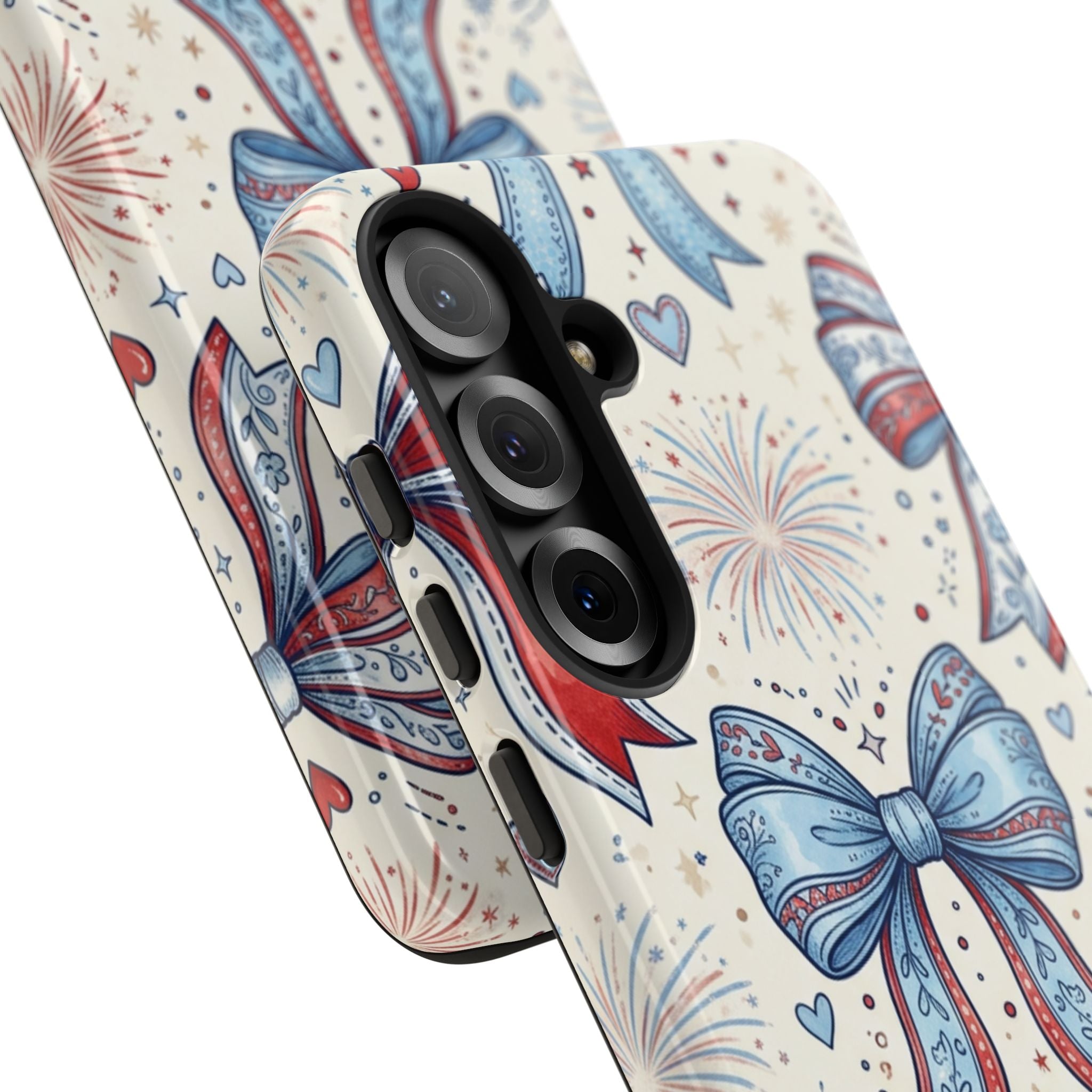Patriotic Coquette Bows Phone Case – Americana Ribbon & Fireworks Design Printify