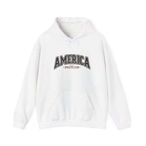 America Athletic Club Heavy Blend Hoodie – Vintage Collegiate Patriotic Sweatshirt Printify