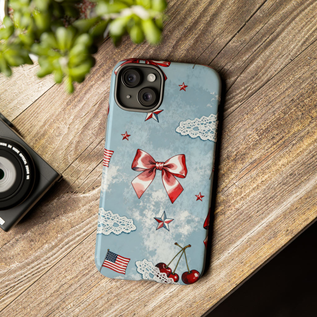 Americana Coquette Cherry Bow Phone Case Printify