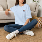 American Flag Pocket T-Shirt — "America's" Small Logo Patriotic Tee Printify