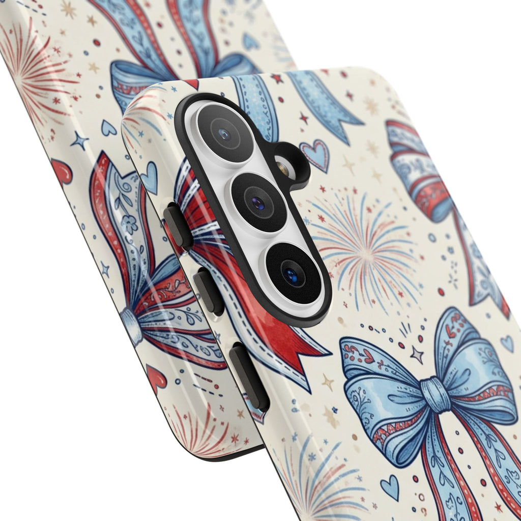 Patriotic Coquette Bows Phone Case – Americana Ribbon & Fireworks Design Printify