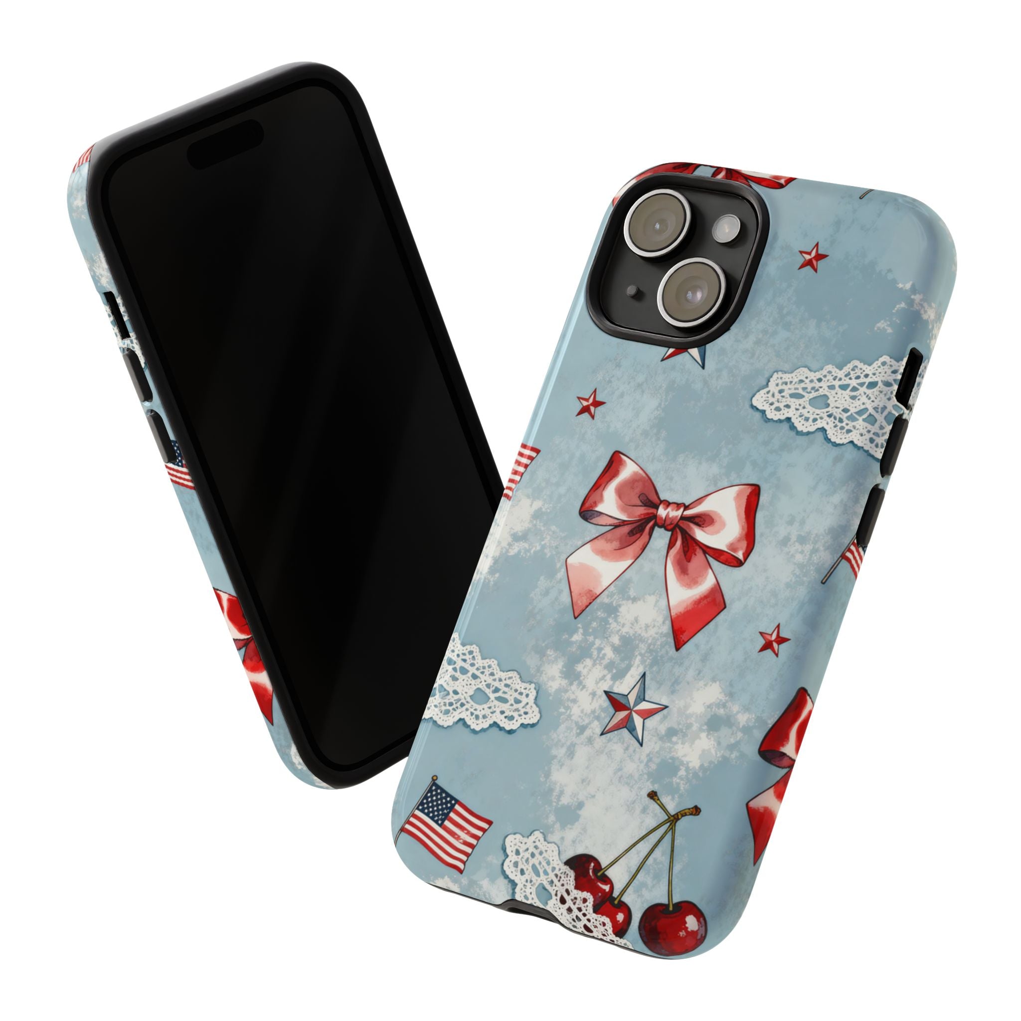 Americana Coquette Cherry Bow Phone Case Printify