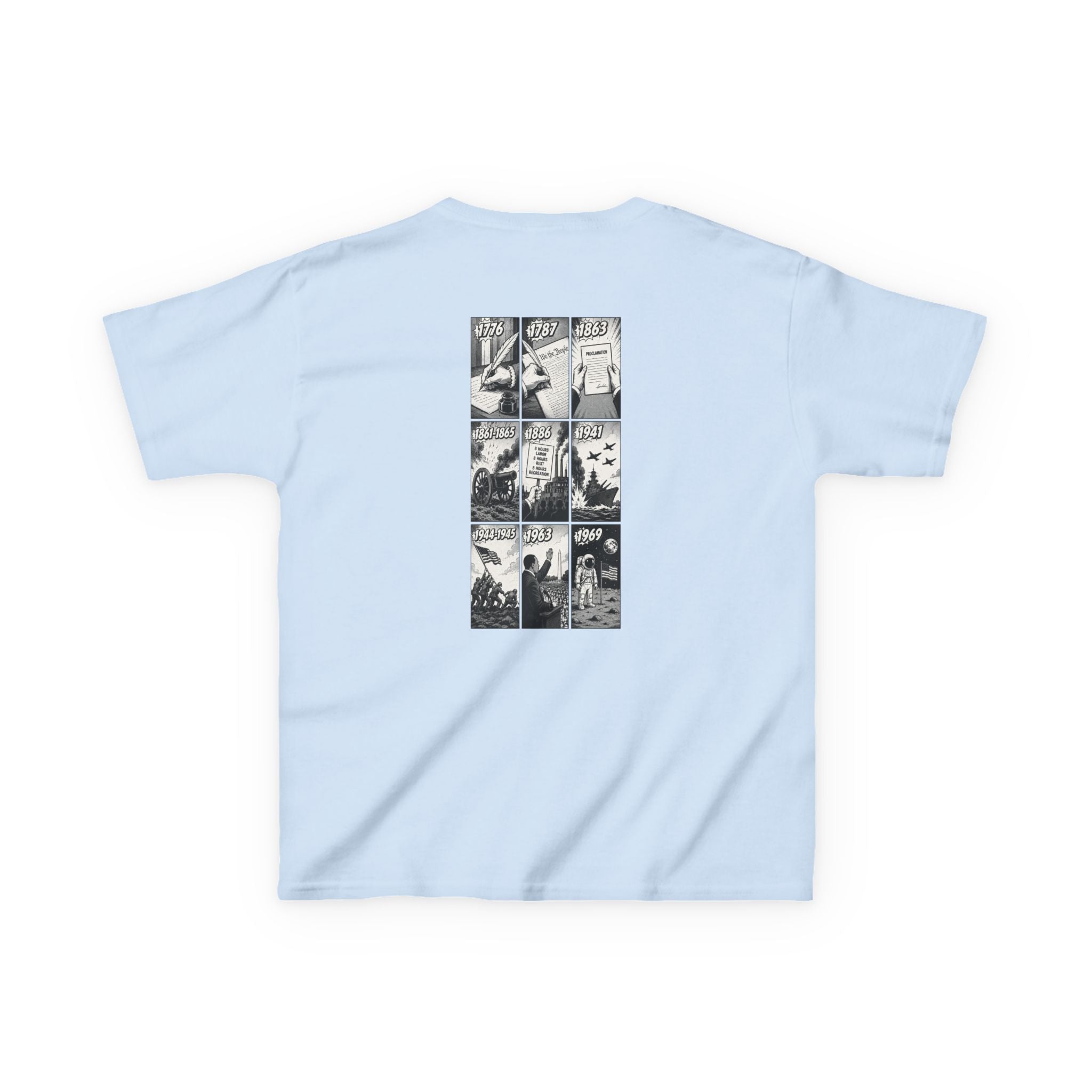 America Comic Book History Kids Tee Printify