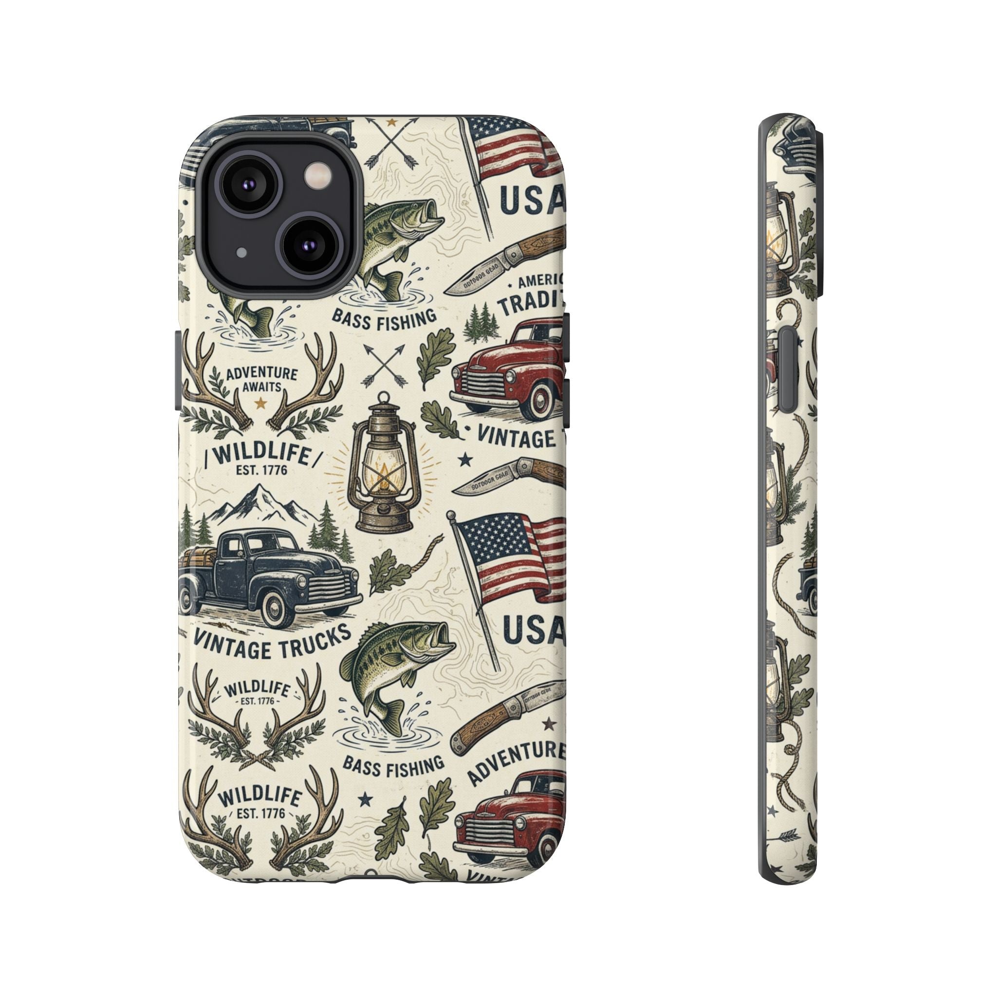 Patriotic Outdoors Phone Case – Bass Fishing & Vintage Americana Case Printify
