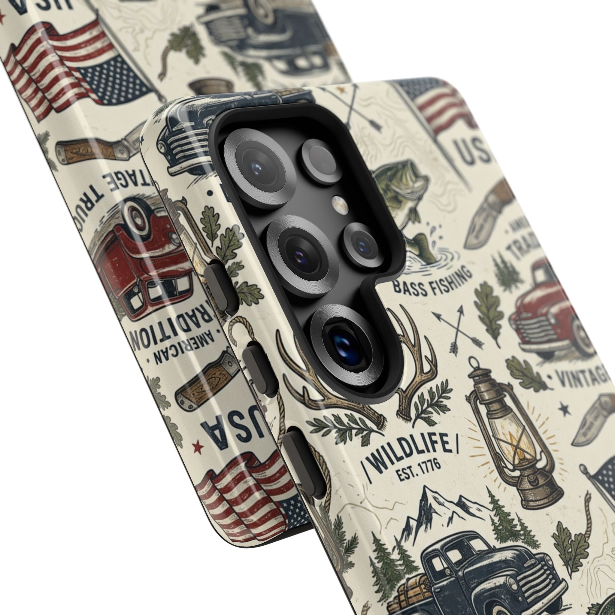 Patriotic Outdoors Phone Case – Bass Fishing & Vintage Americana Case Printify
