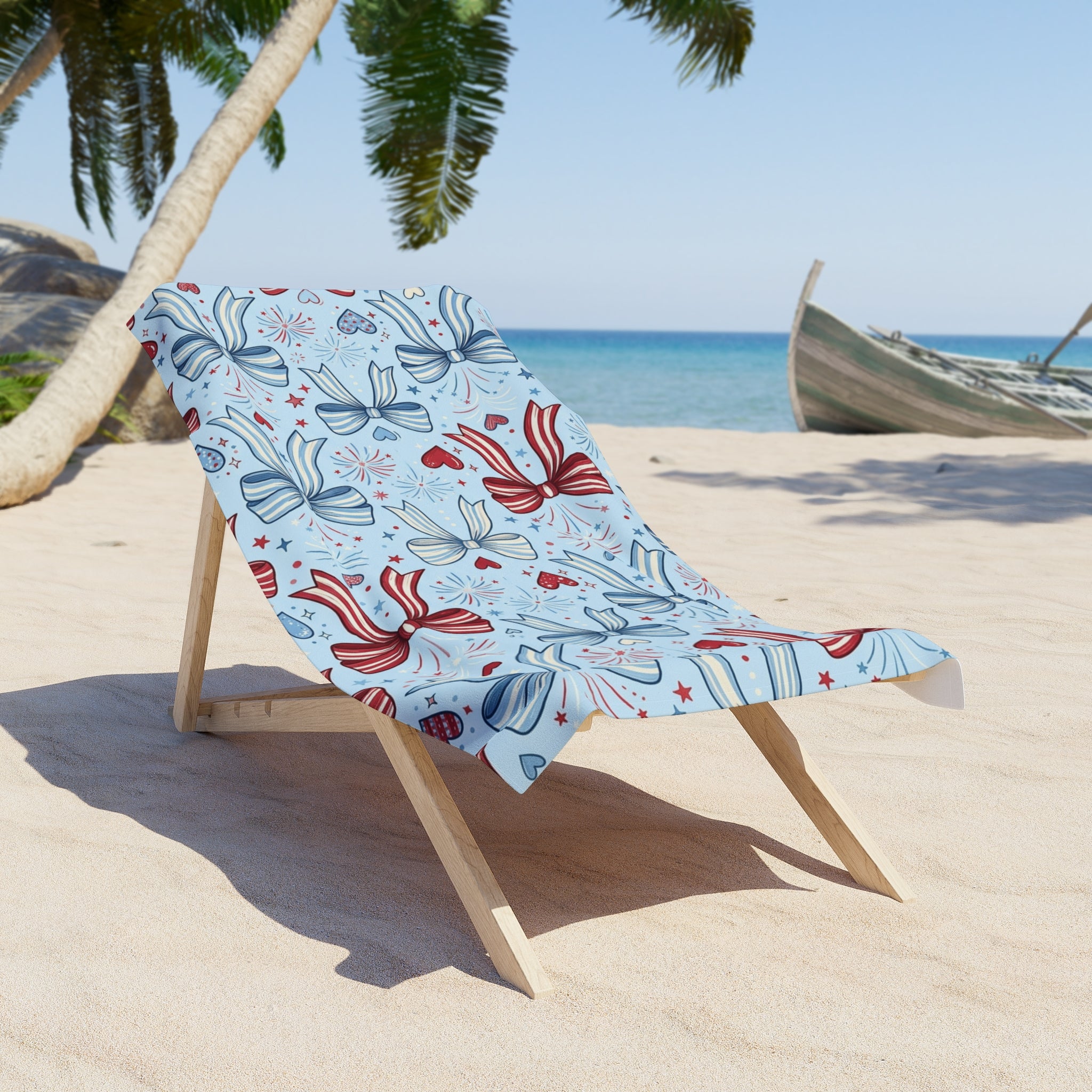 Stars, Stripes & Bows Beach Towel – Coquette Americana Patriotic Towel Printify