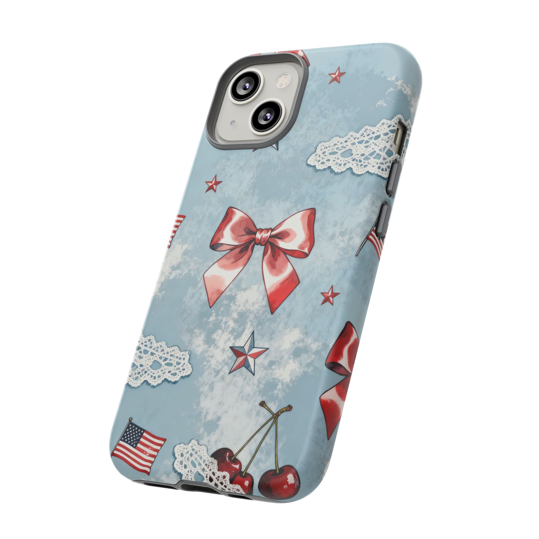 Americana Coquette Cherry Bow Phone Case Printify