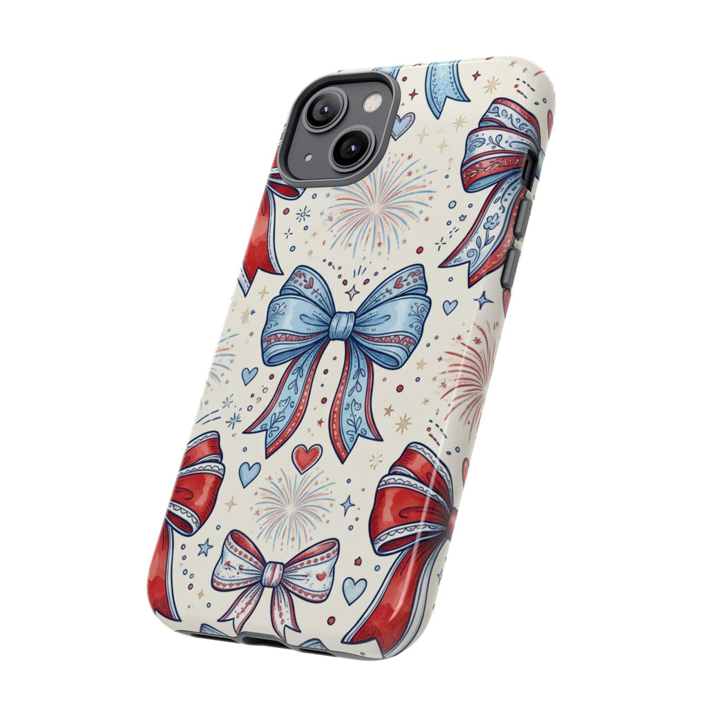 Patriotic Coquette Bows Phone Case – Americana Ribbon & Fireworks Design Printify