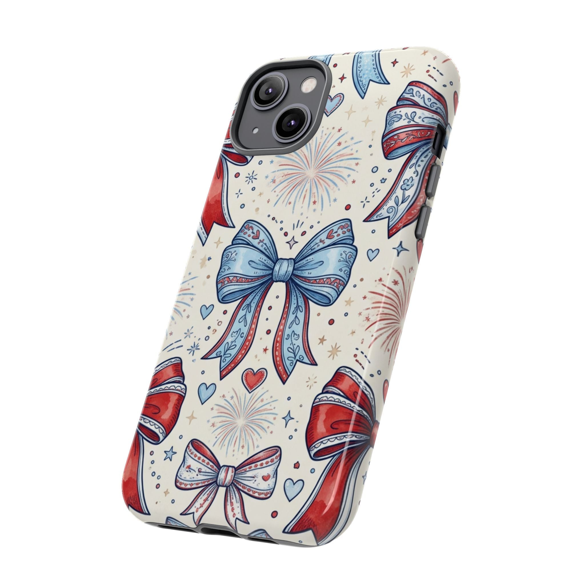 Patriotic Coquette Bows Phone Case – Americana Ribbon & Fireworks Design Printify