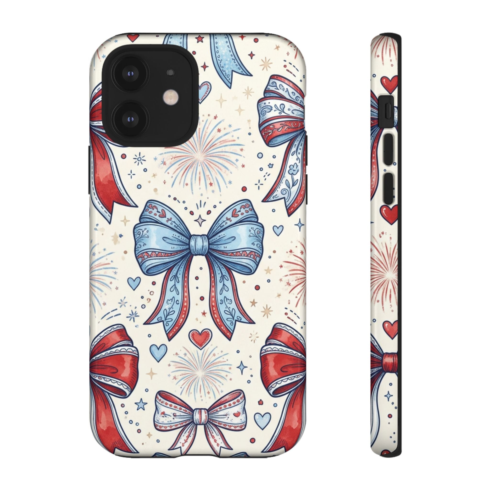 Patriotic Coquette Bows Phone Case – Americana Ribbon & Fireworks Design Printify