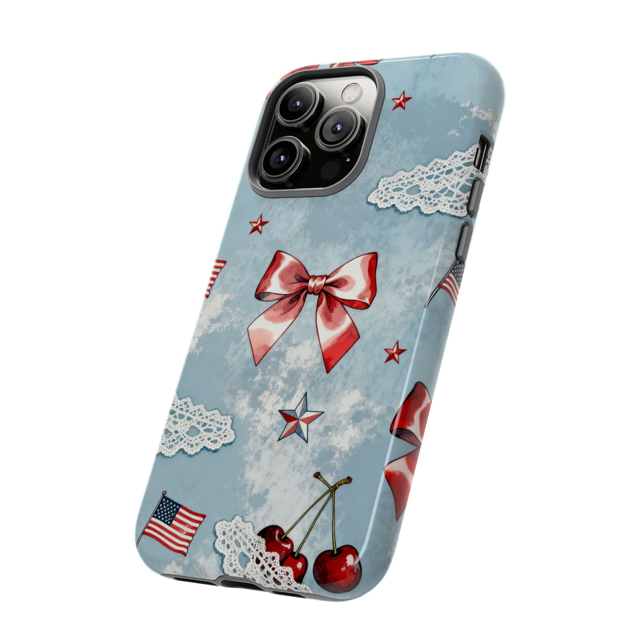 Americana Coquette Cherry Bow Phone Case Printify