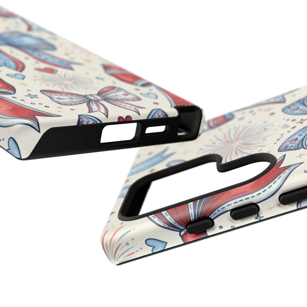 Patriotic Coquette Bows Phone Case – Americana Ribbon & Fireworks Design Printify