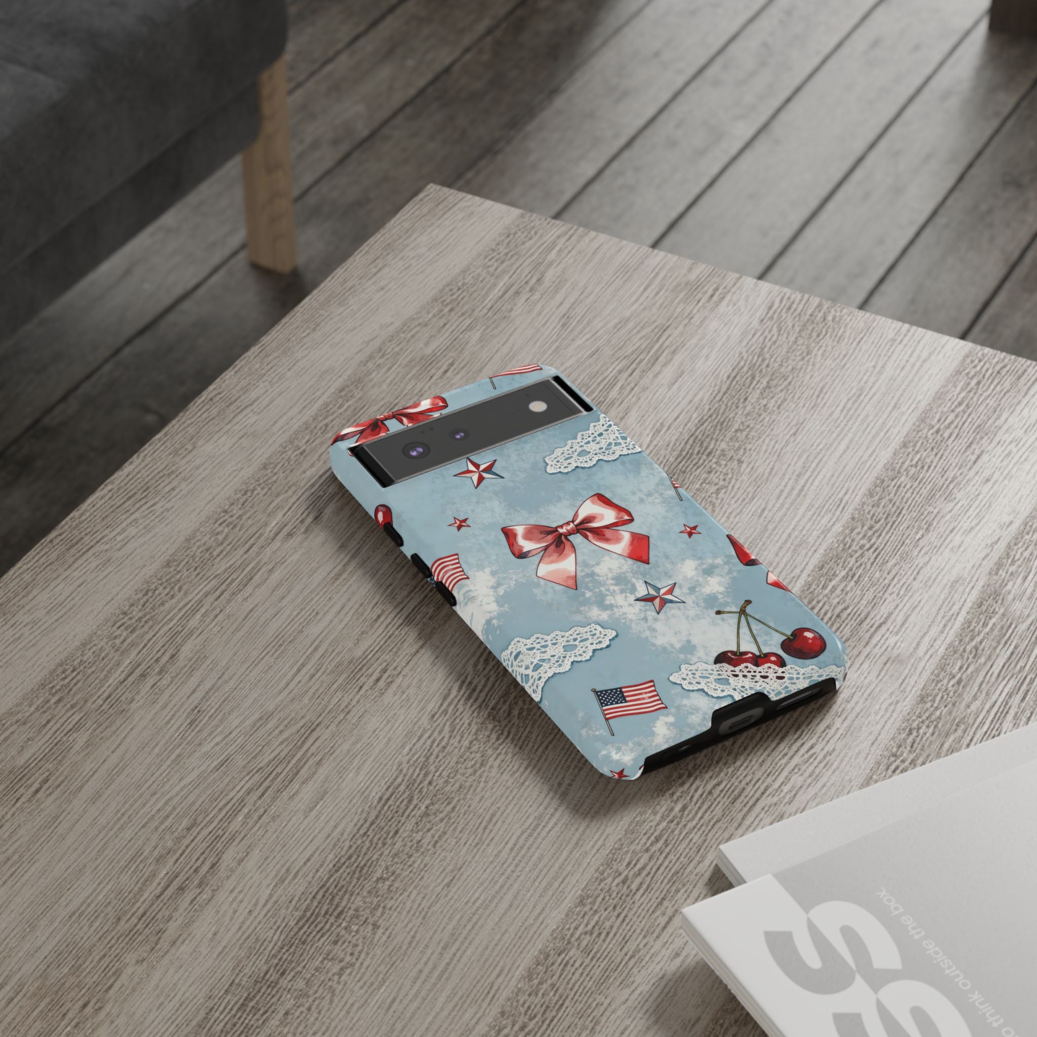 Americana Coquette Cherry Bow Phone Case Printify