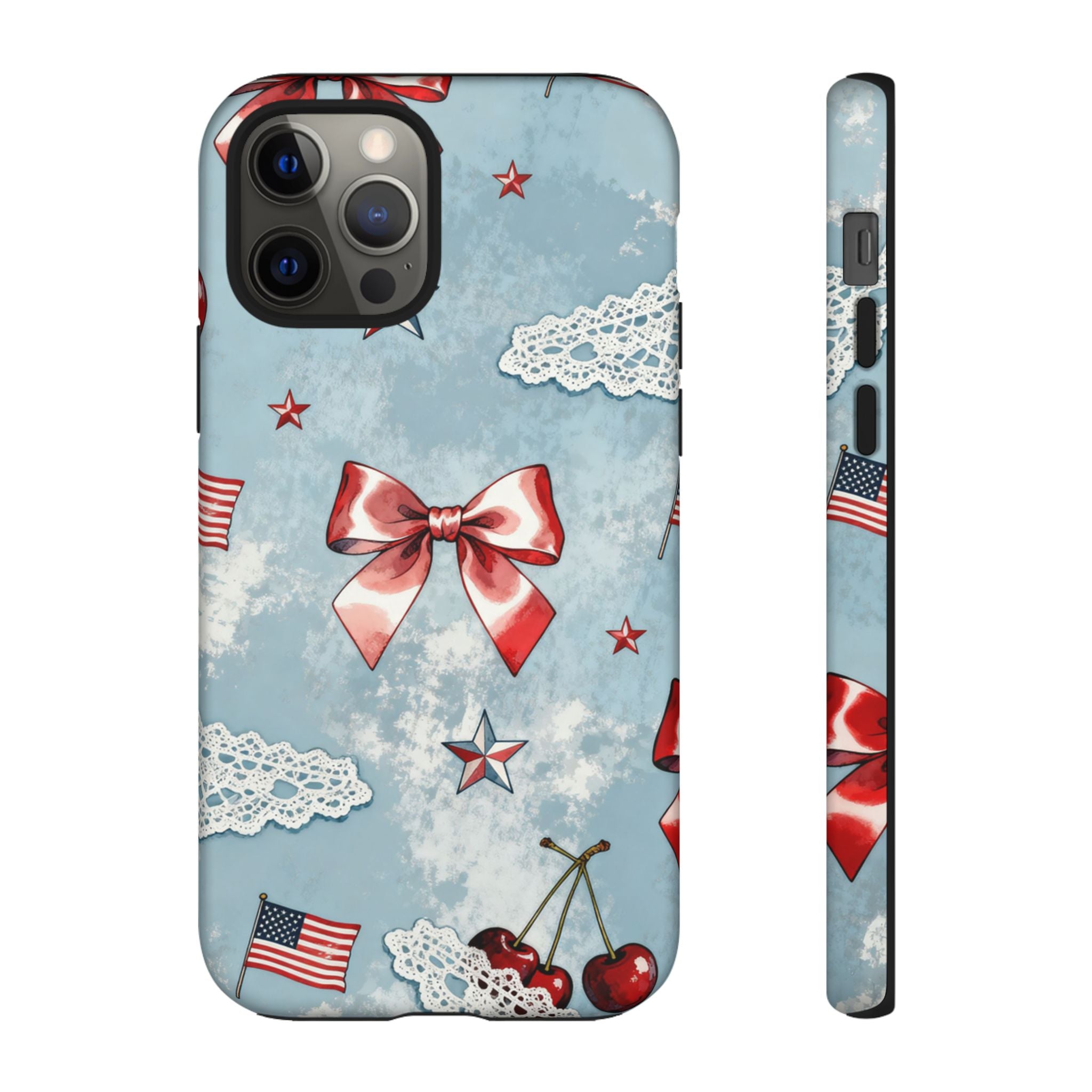 Americana Coquette Cherry Bow Phone Case Printify