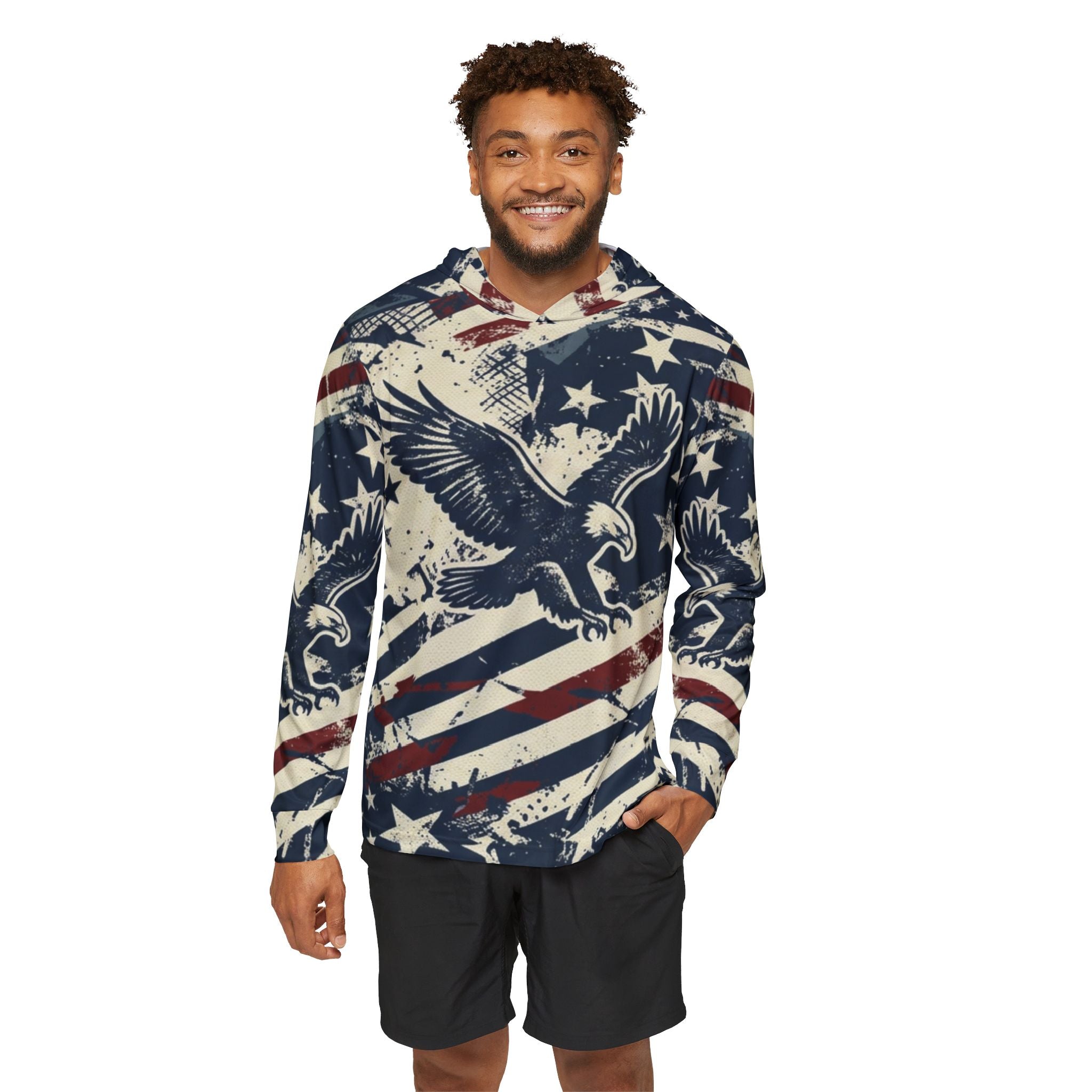Liberty Eagle Performance Hoodie – Vintage Patriotic Hooded Sun Shirt Printify
