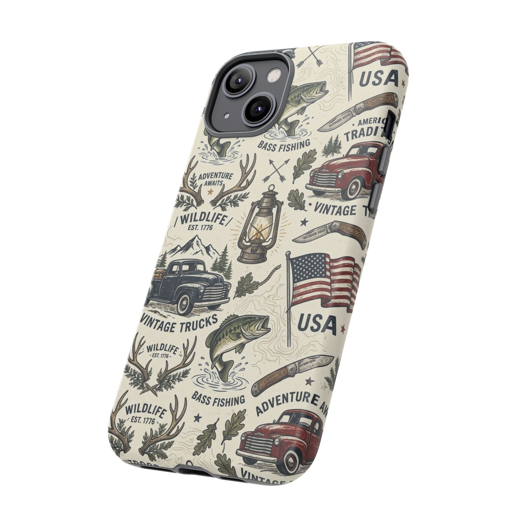 Patriotic Outdoors Phone Case – Bass Fishing & Vintage Americana Case Printify