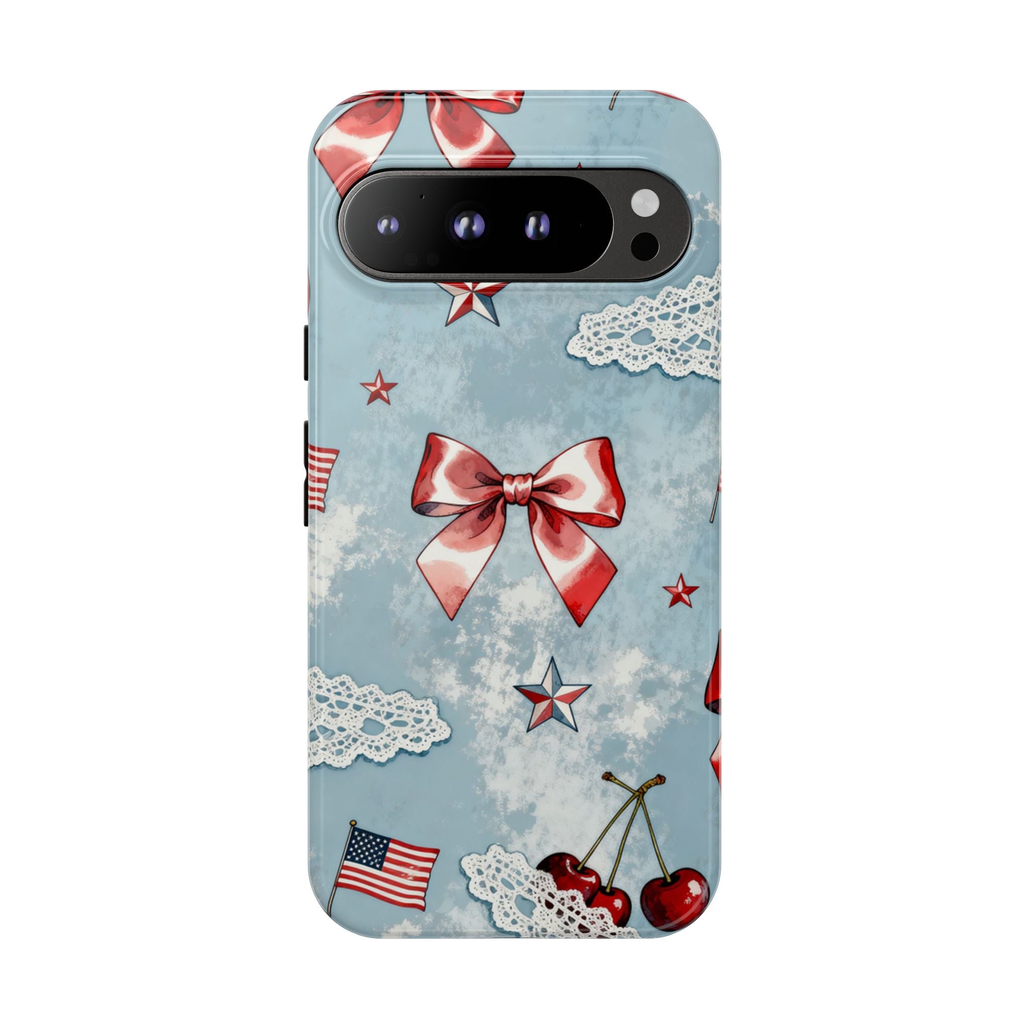 Americana Coquette Cherry Bow Phone Case Printify