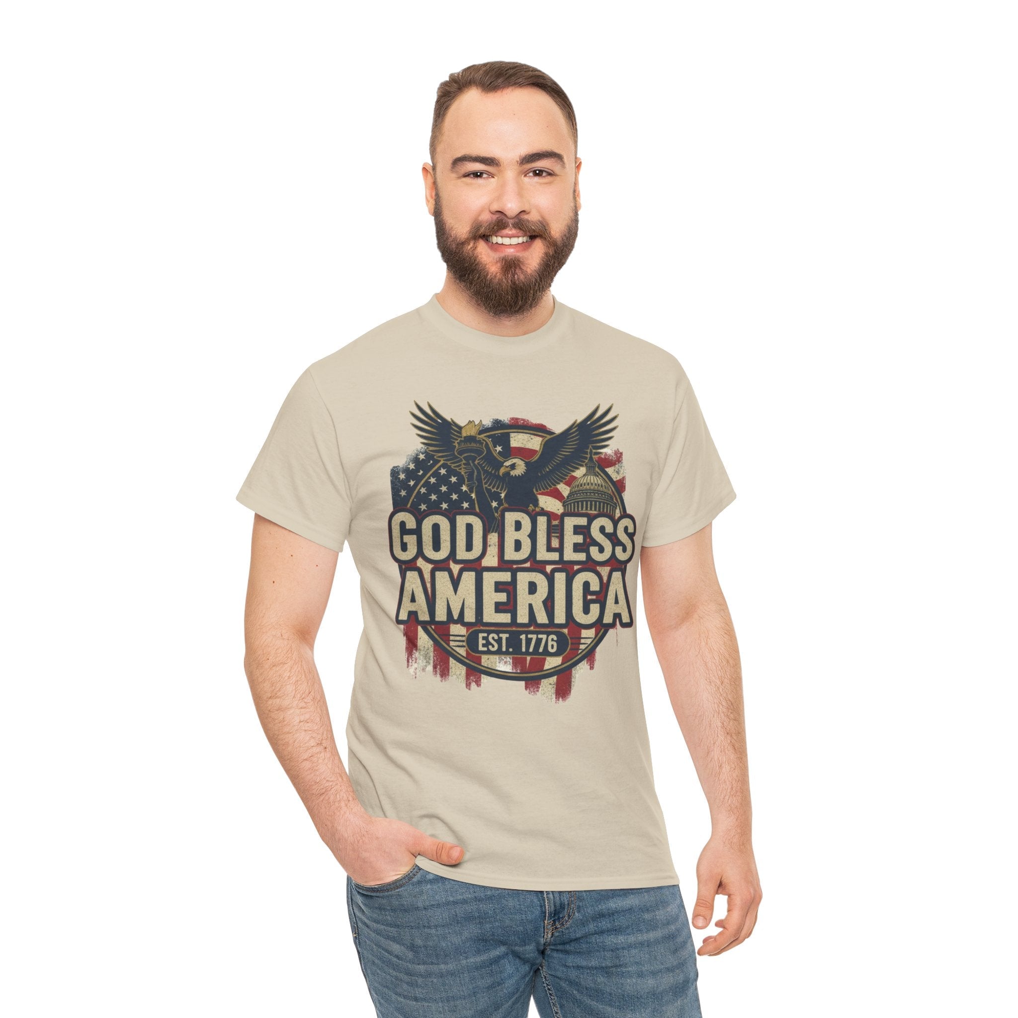 God Bless America 1776 Patriotic T-Shirt – Vintage American Heritage Tee Printify