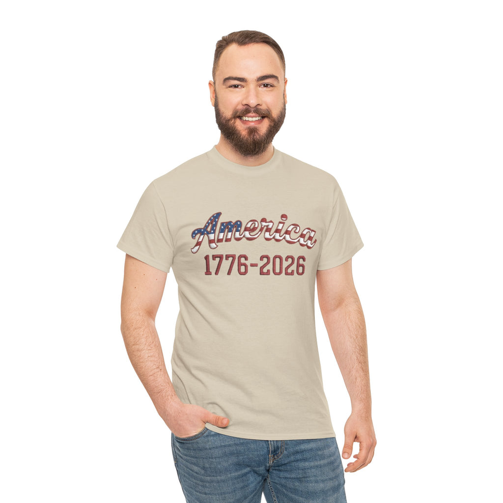 "America 1776–2026" Patriotic Unisex Cotton T-Shirt – Gildan 5000 Heavy Tee FIXED