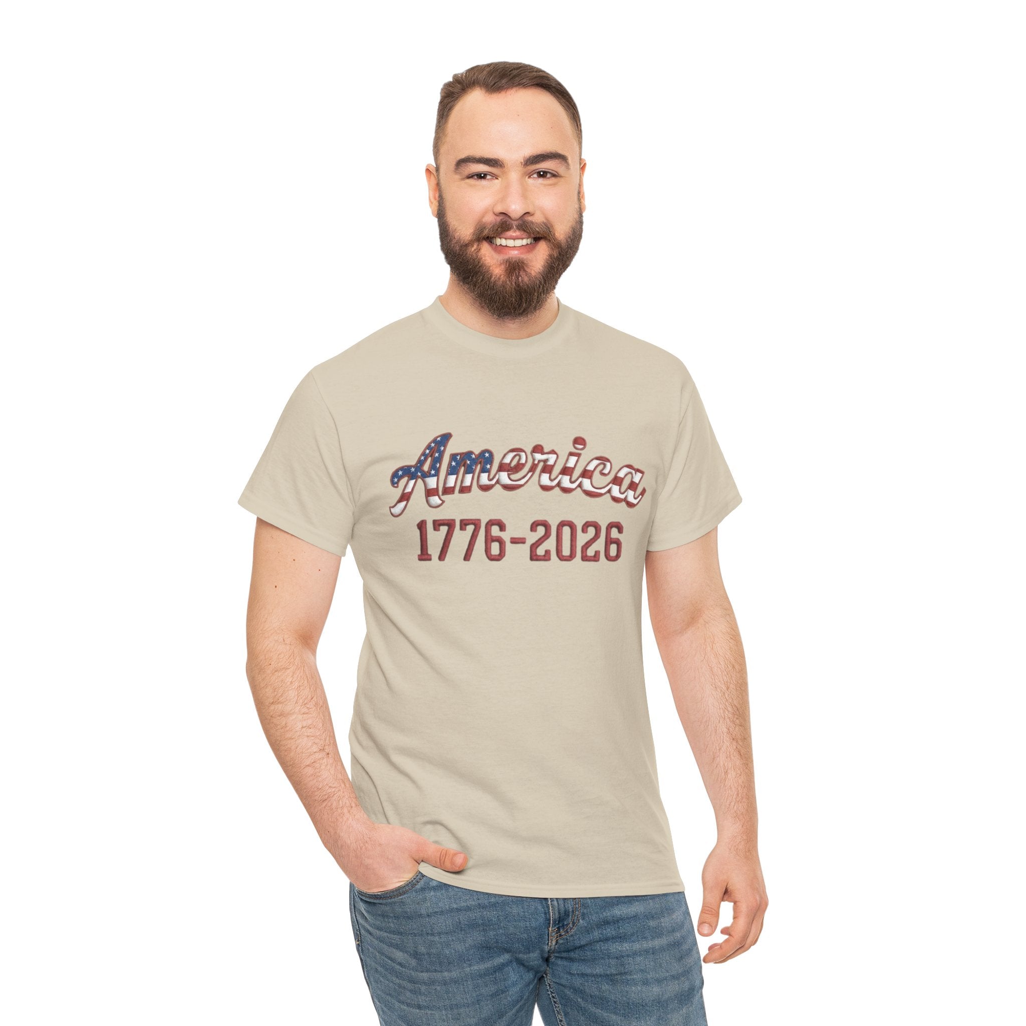 "America 1776–2026" Patriotic Unisex Cotton T-Shirt – Gildan 5000 Heavy Tee FIXED