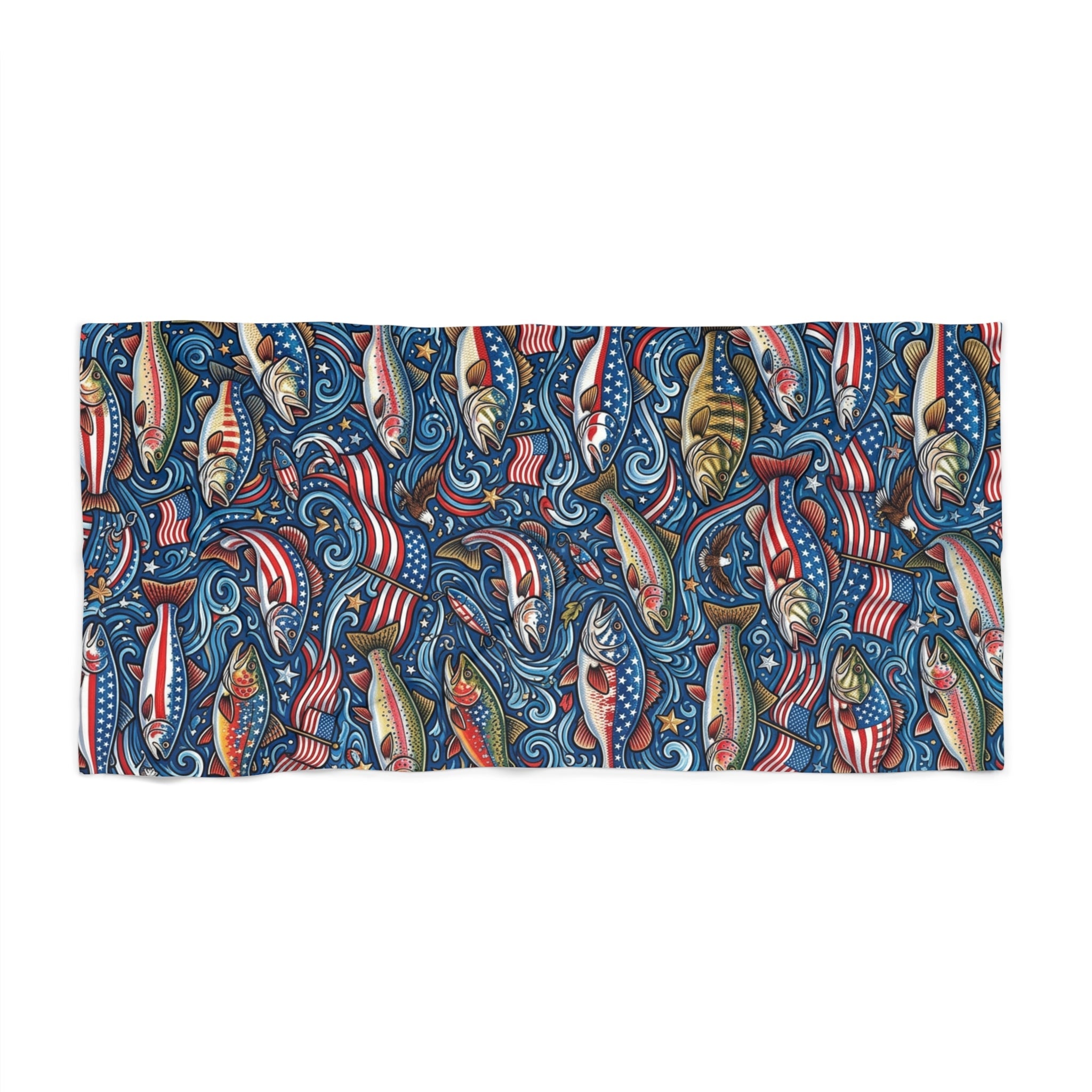 American Bass Beach Towel — Patriotic Fishing Print Printify