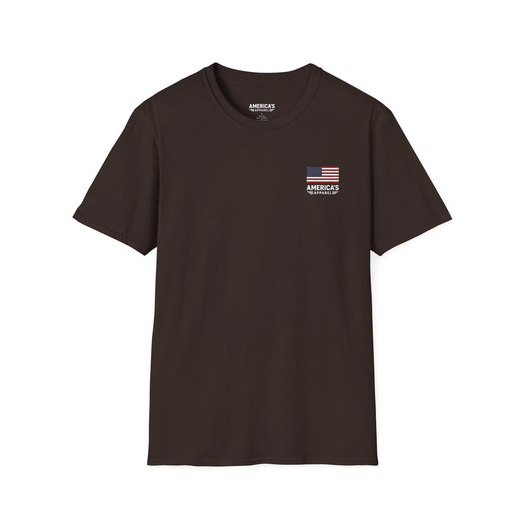 American Flag Pocket T-Shirt — "America's" Small Logo Patriotic Tee Printify