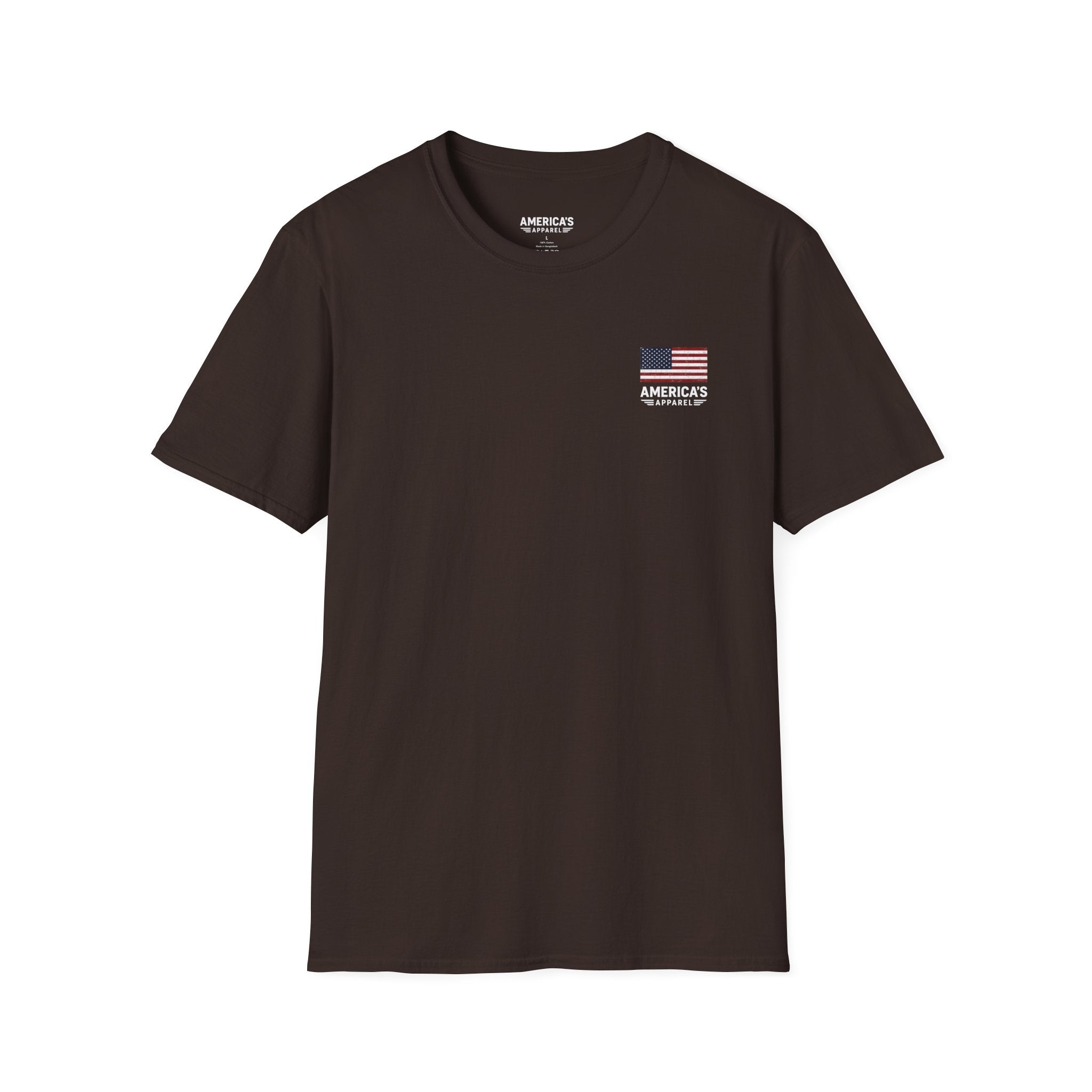 American Flag Pocket T-Shirt — "America's" Small Logo Patriotic Tee Printify