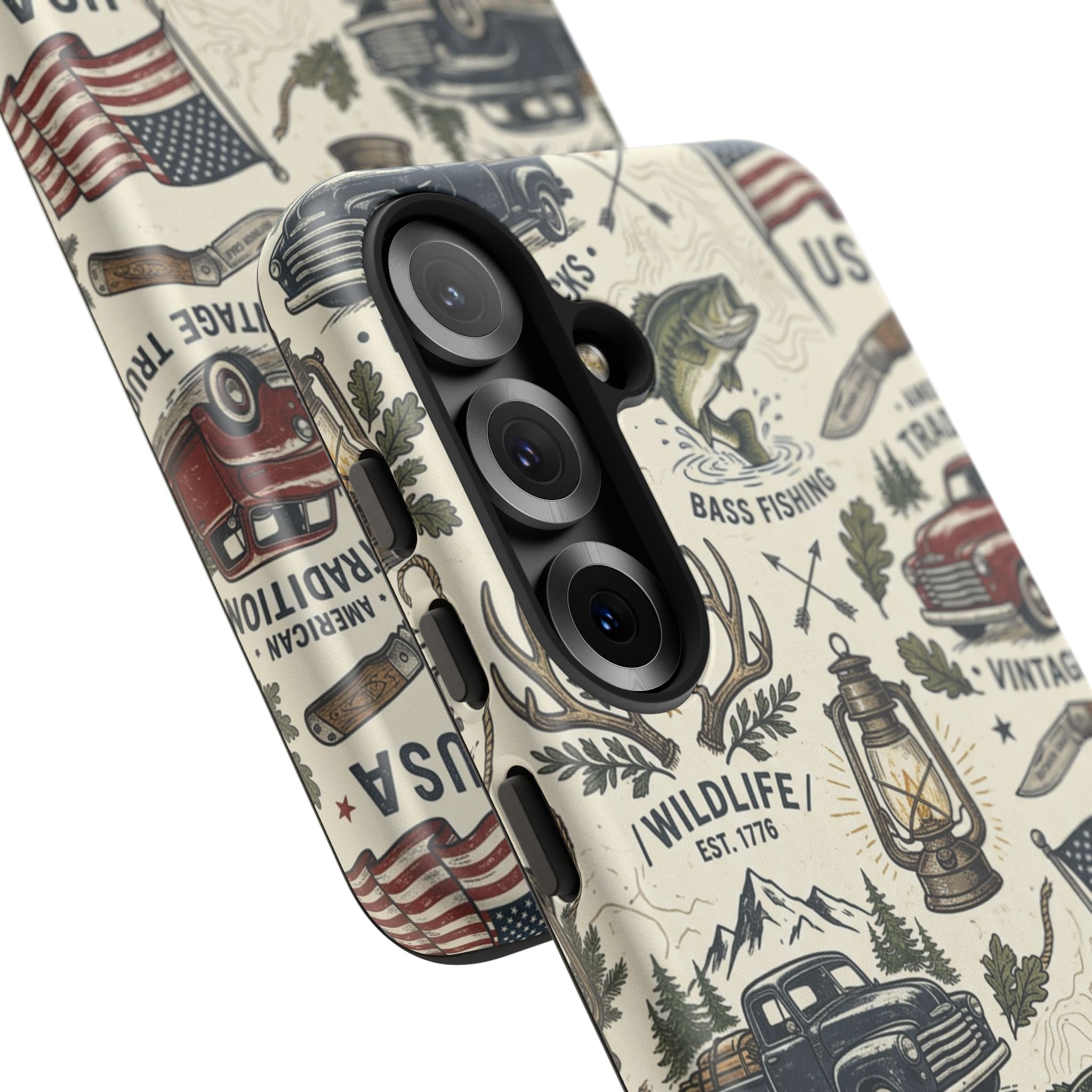 Patriotic Outdoors Phone Case – Bass Fishing & Vintage Americana Case Printify