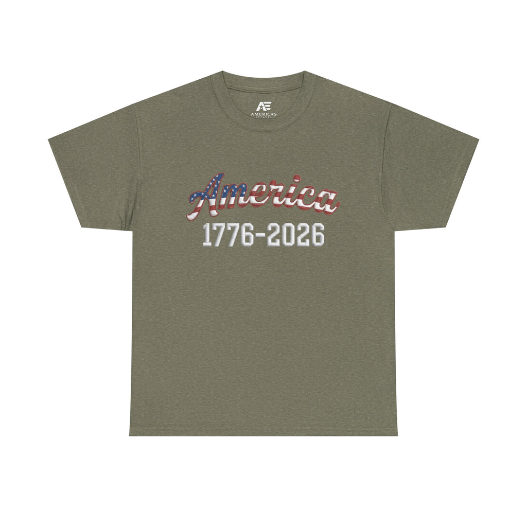 "America 1776–2026" Patriotic Unisex Cotton T-Shirt – Gildan 5000 Heavy Tee FIXED