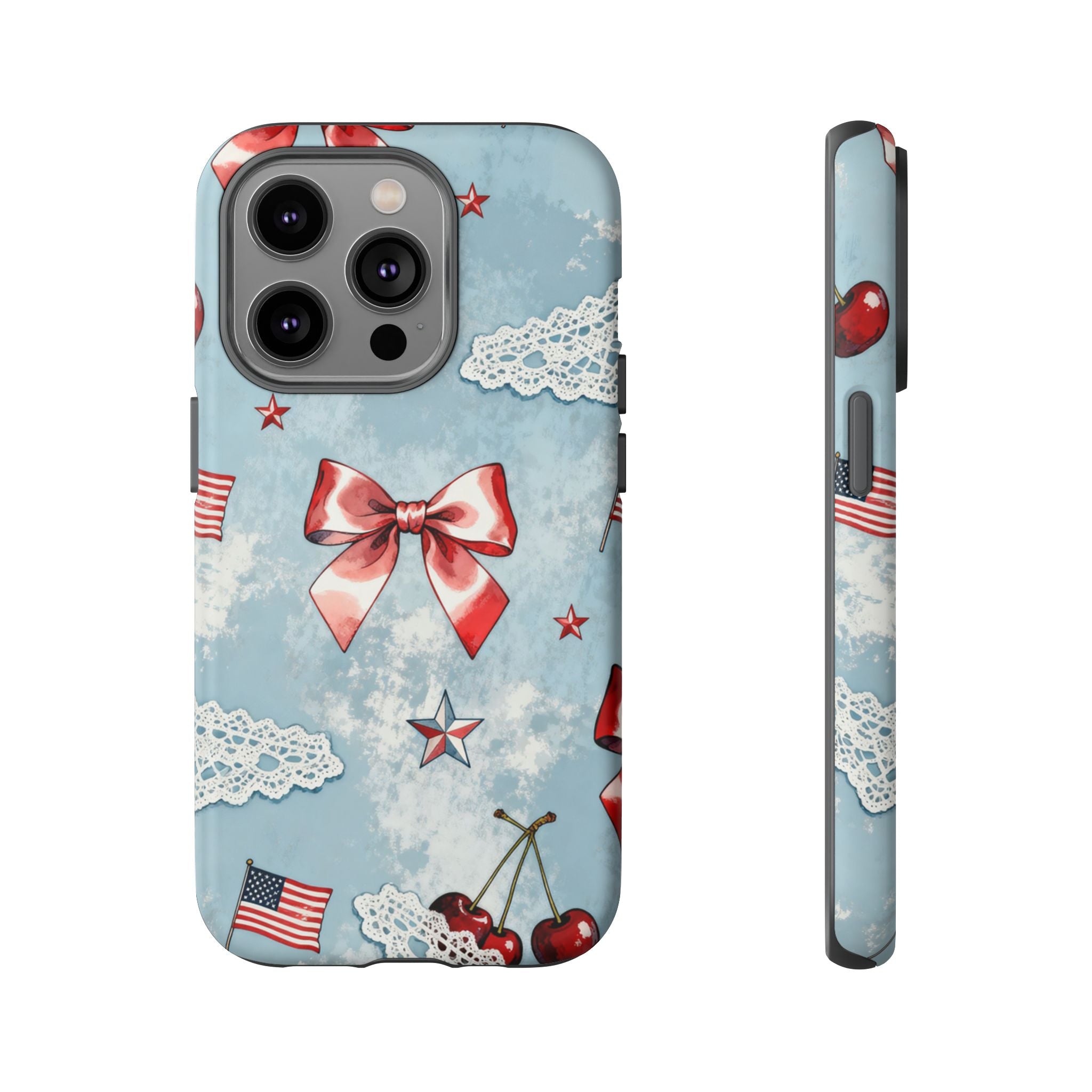 Americana Coquette Cherry Bow Phone Case Printify