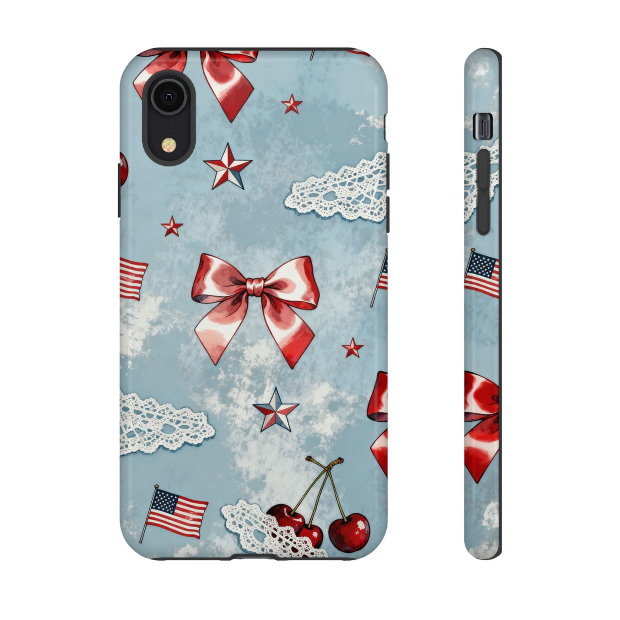 Americana Coquette Cherry Bow Phone Case Printify