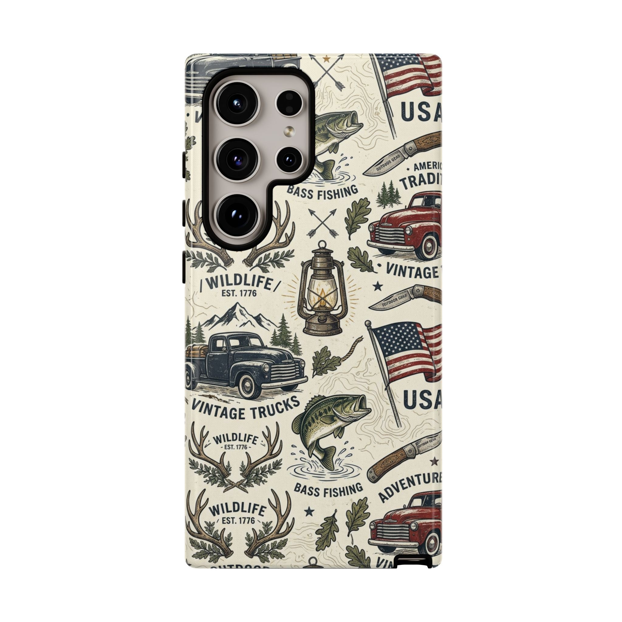Patriotic Outdoors Phone Case – Bass Fishing & Vintage Americana Case Printify