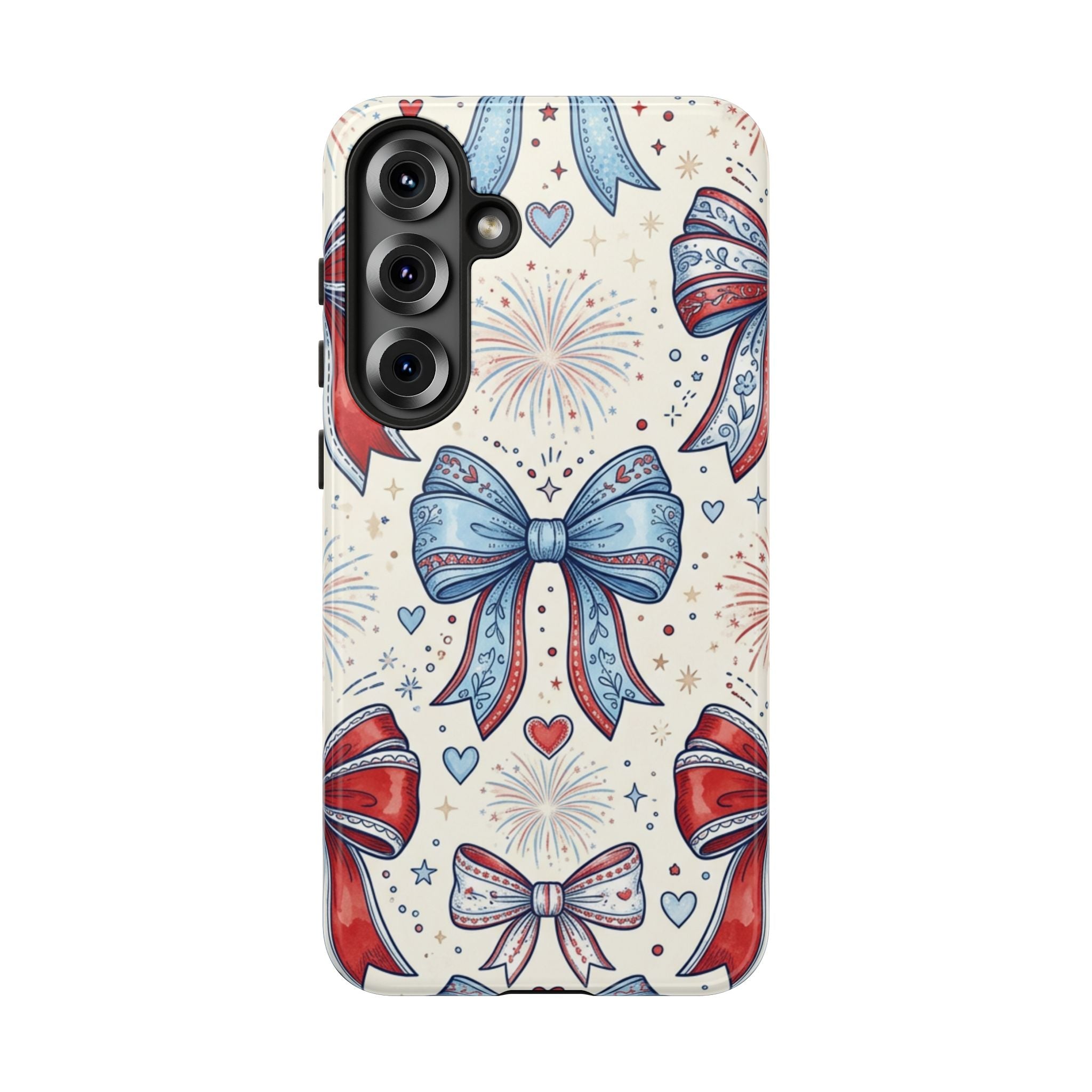 Patriotic Coquette Bows Phone Case – Americana Ribbon & Fireworks Design Printify