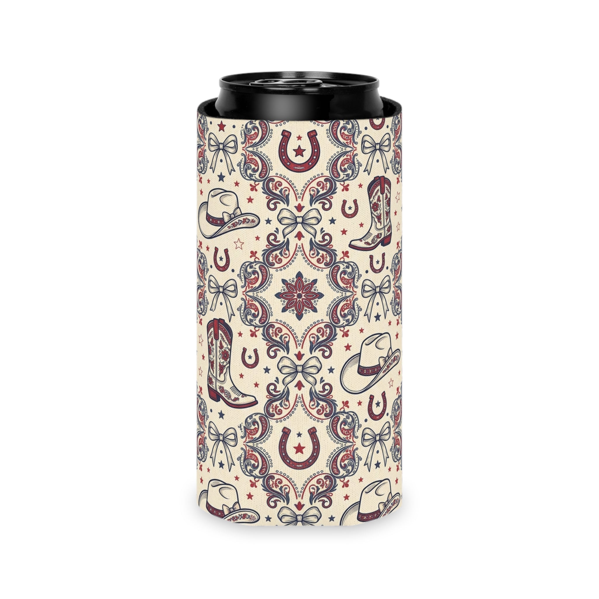 Cowgirl Americana Can Cooler — Western Cowboy Country Drink Koozie Printify