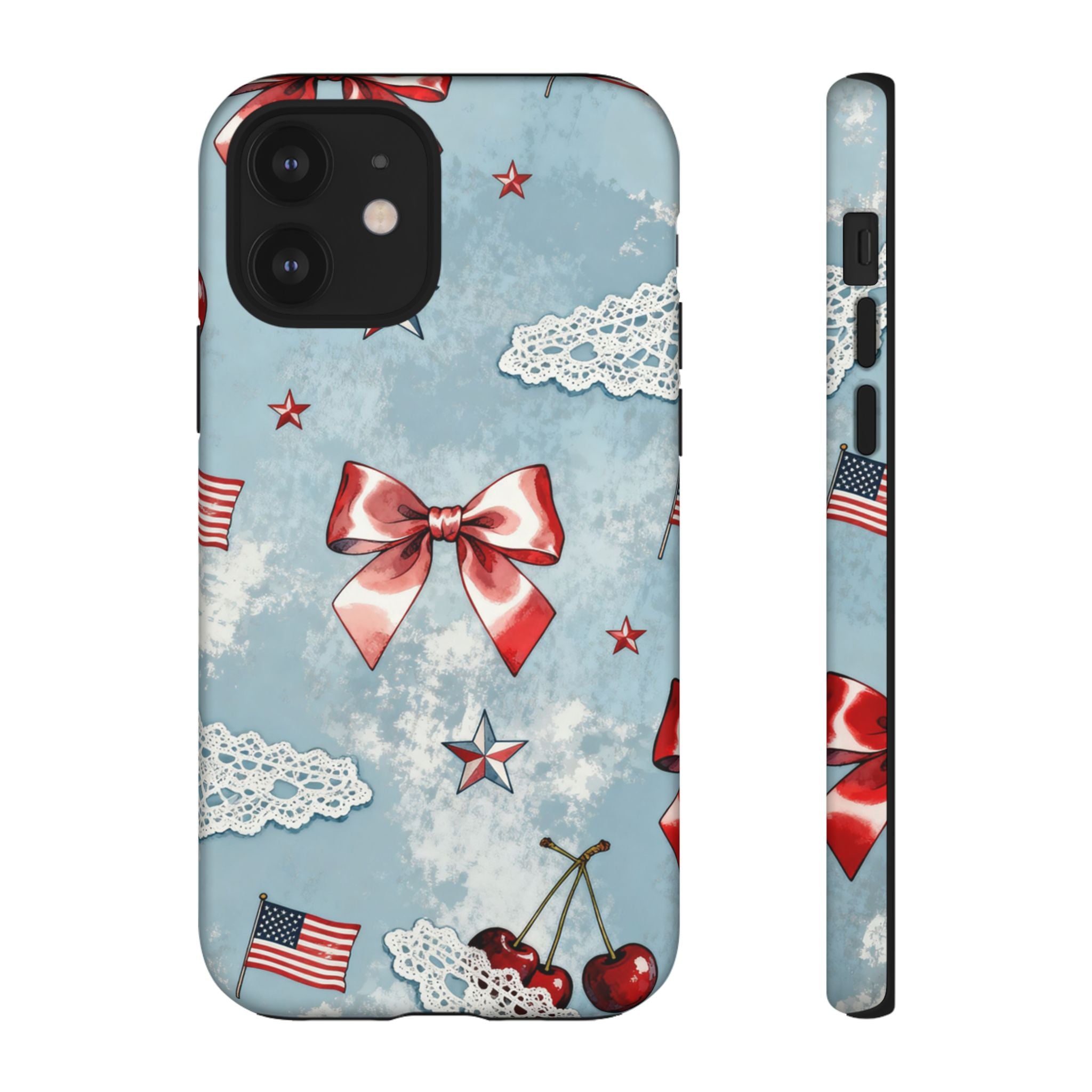 Americana Coquette Cherry Bow Phone Case Printify