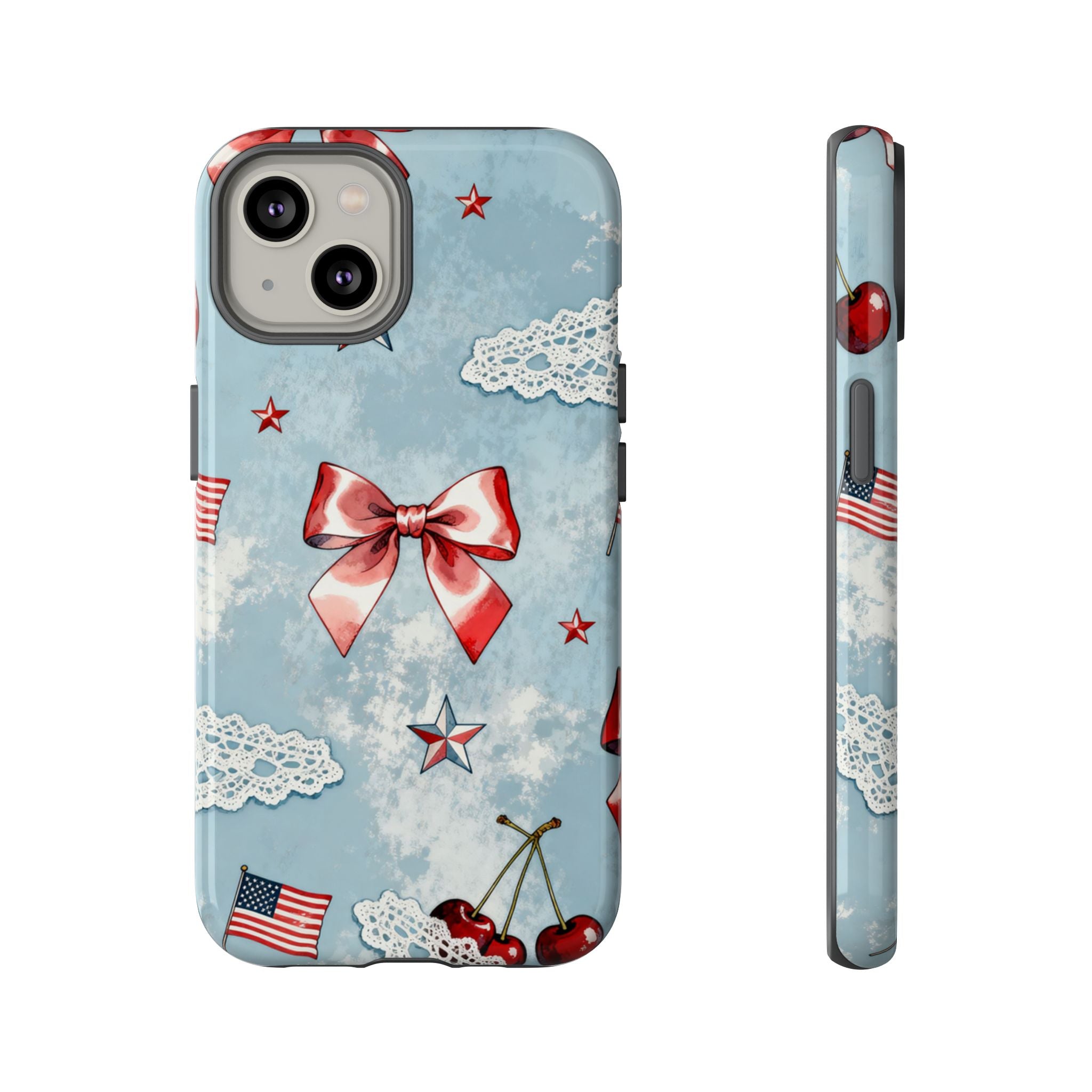 Americana Coquette Cherry Bow Phone Case Printify