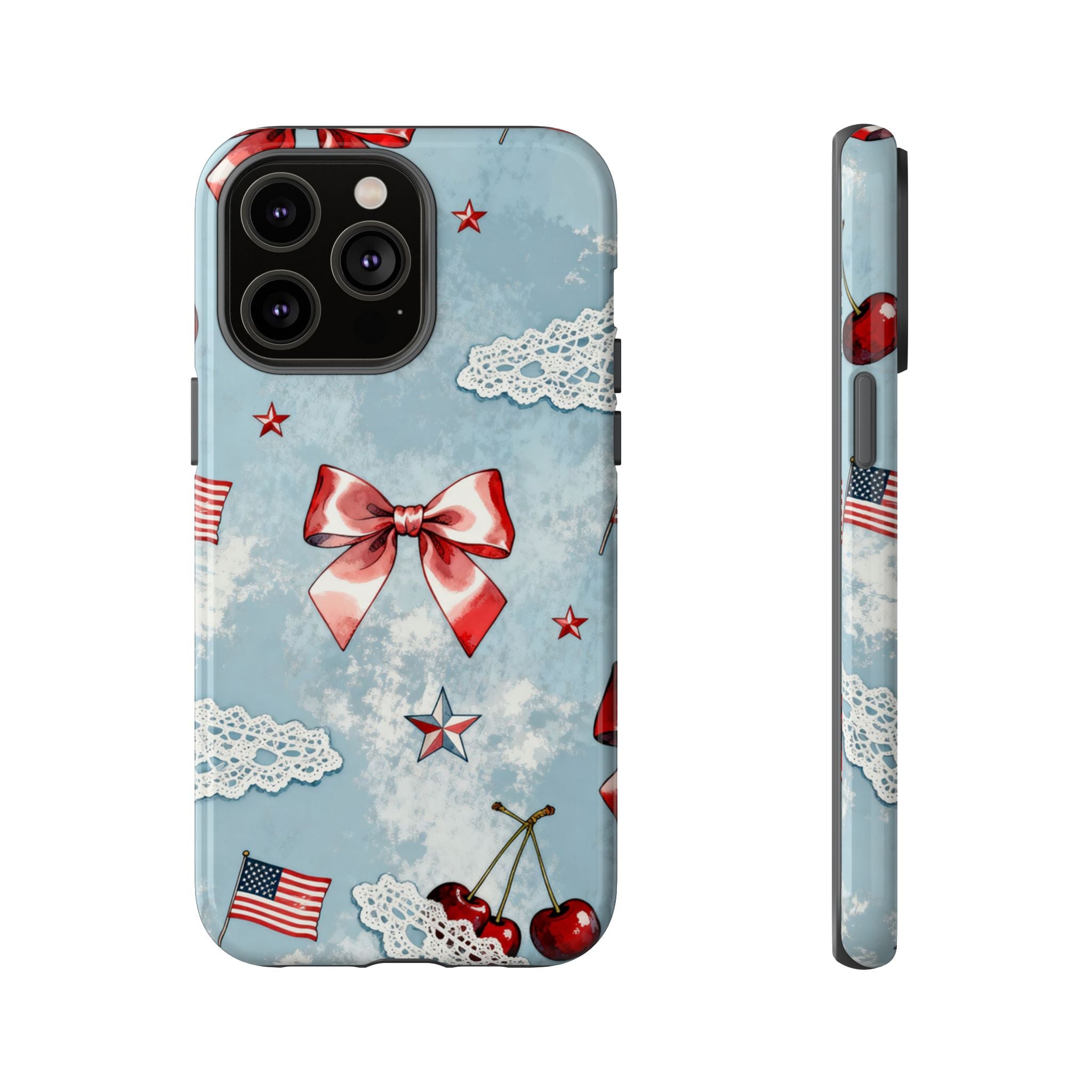 Americana Coquette Cherry Bow Phone Case Printify