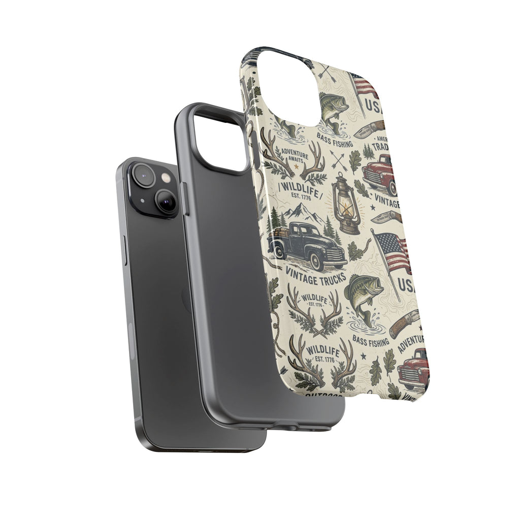 Patriotic Outdoors Phone Case – Bass Fishing & Vintage Americana Case Printify