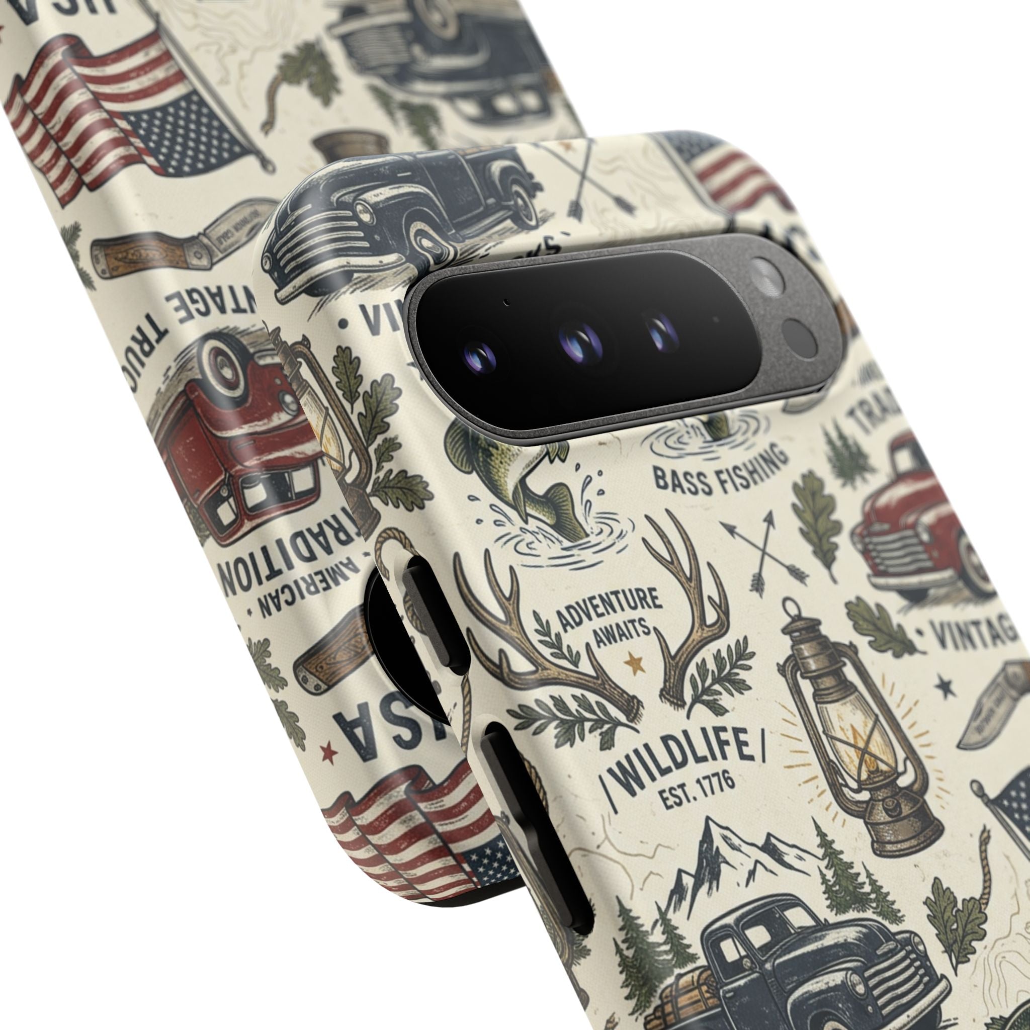Patriotic Outdoors Phone Case – Bass Fishing & Vintage Americana Case Printify