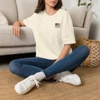 American Flag Pocket T-Shirt — "America's" Small Logo Patriotic Tee Printify