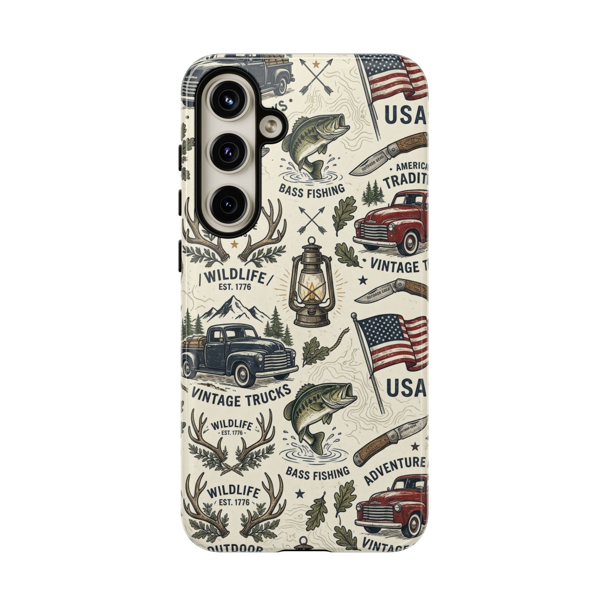 Patriotic Outdoors Phone Case – Bass Fishing & Vintage Americana Case Printify