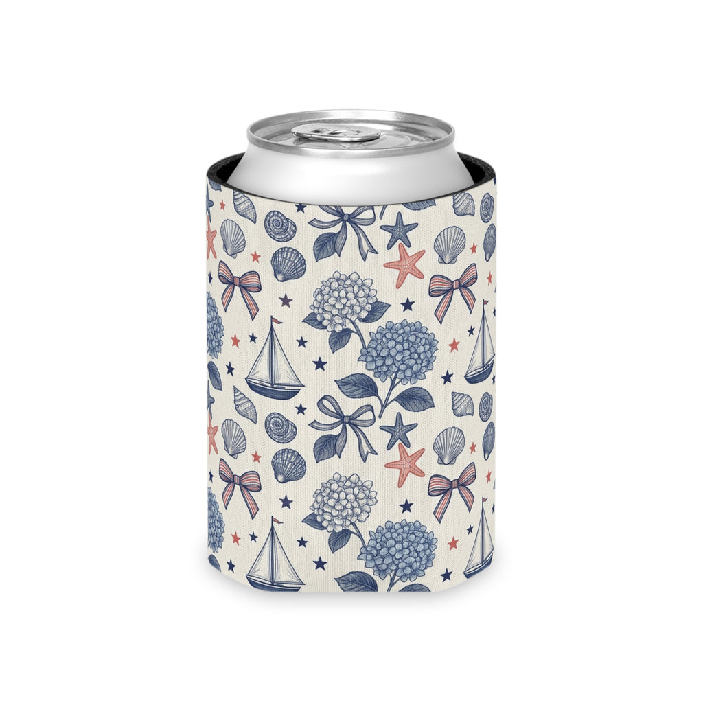 Coastal Americana Hydrangea Can Cooler Printify